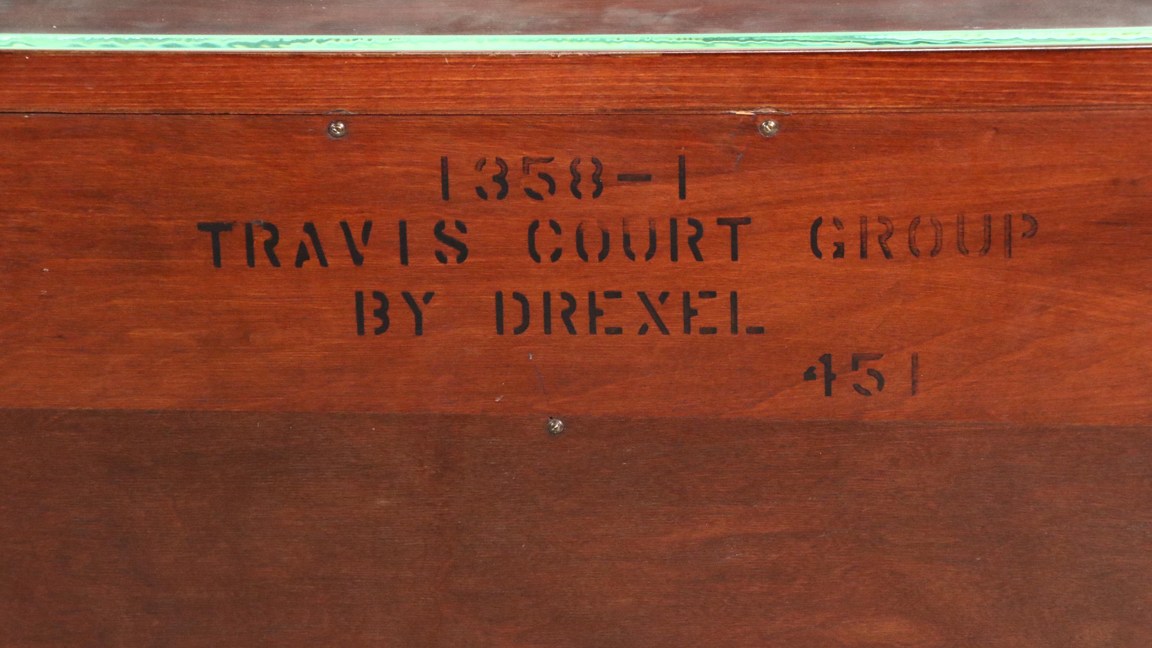 Pair of Drexel "Travis Court Group" Serpentine Front Mahogany Chests of Drawers