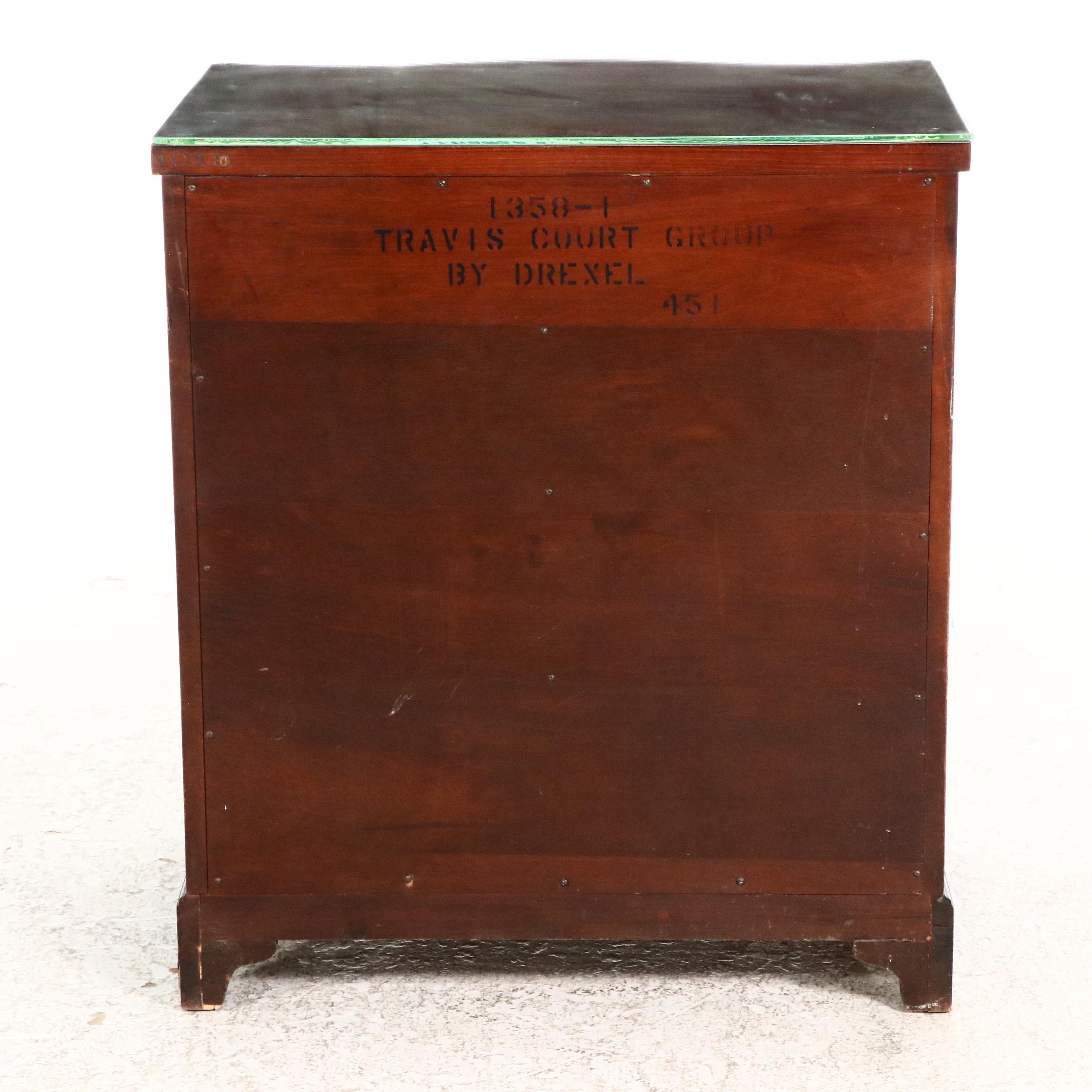 Pair of Drexel "Travis Court Group" Serpentine Front Mahogany Chests of Drawers