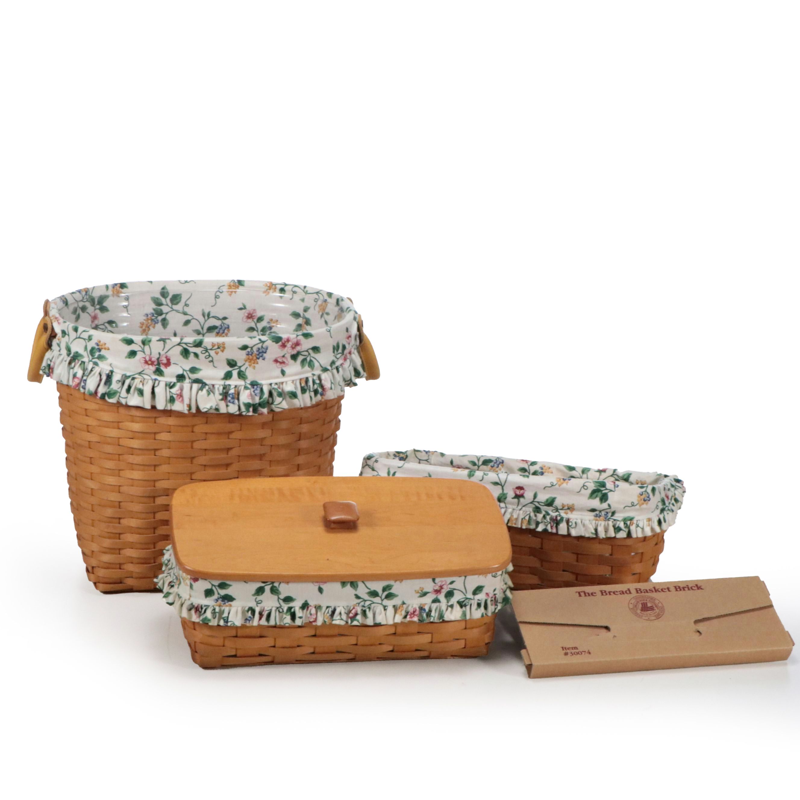 Longaberger Handwoven Maple Baskets with Bread Basket Bricks