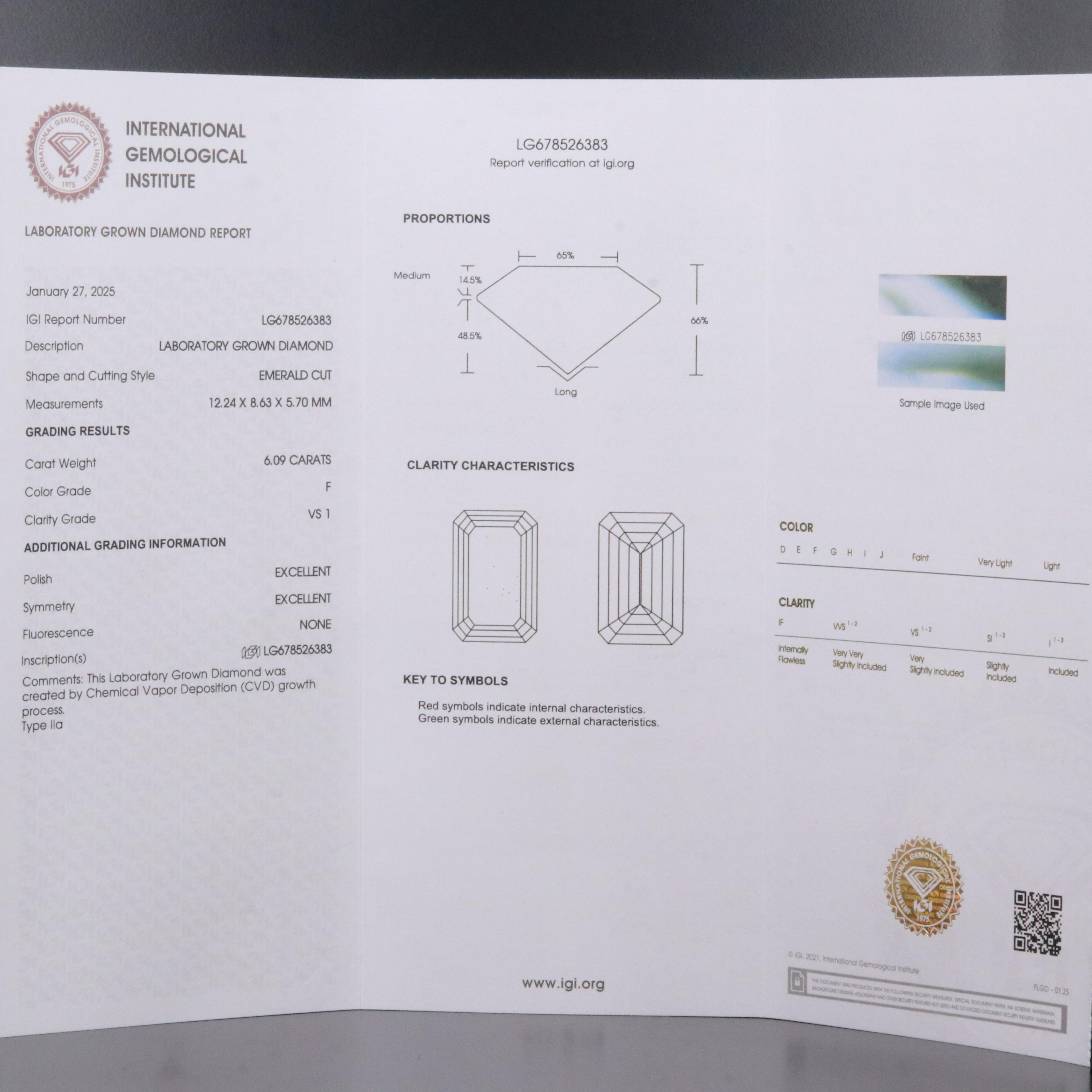 Platinum 6.09 CT Lab Grown Diamond Solitaire Ring with IGI Report