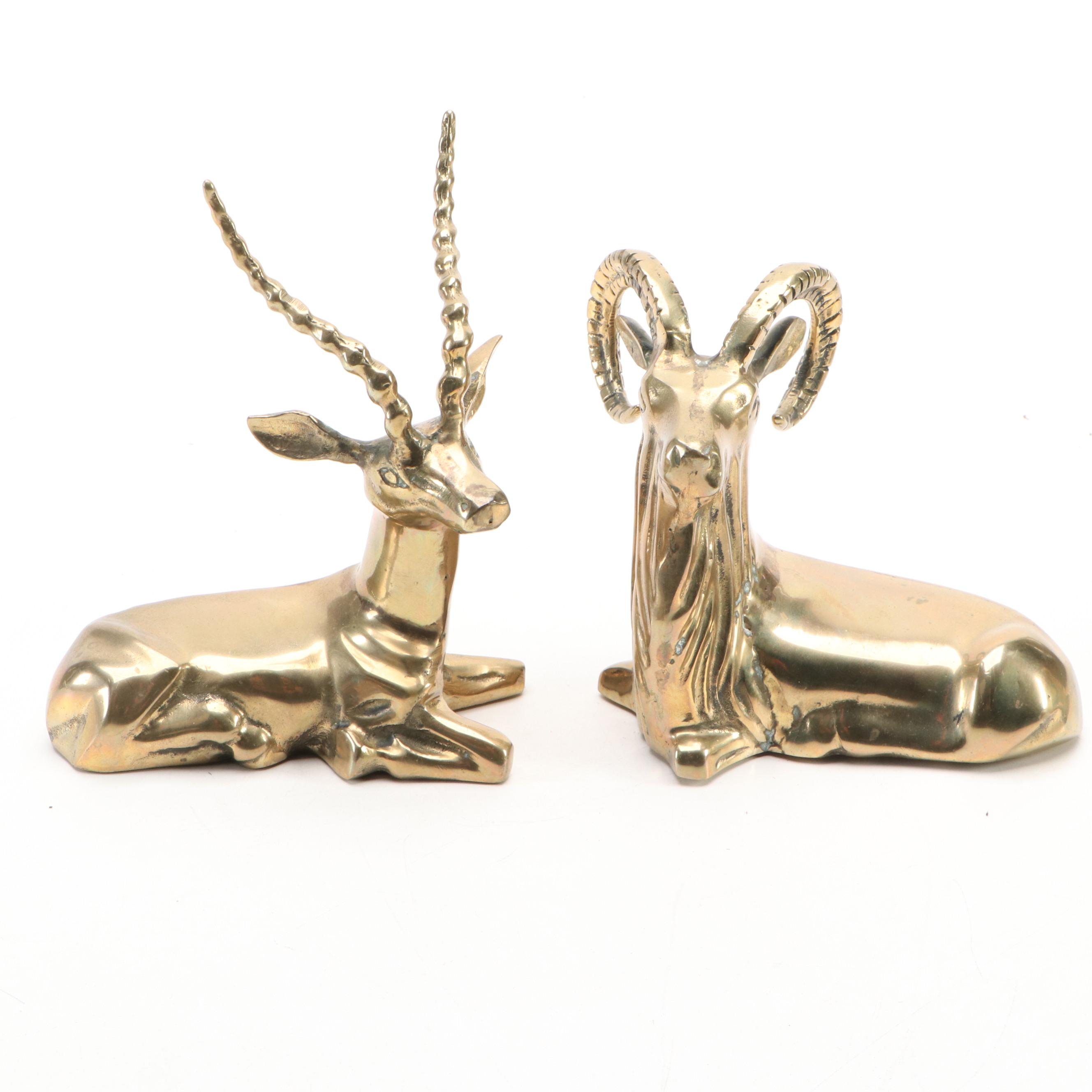 Cast Brass Lion, Leaping Dolphins, Ibex and Antelope, & Owl Under Umbrella