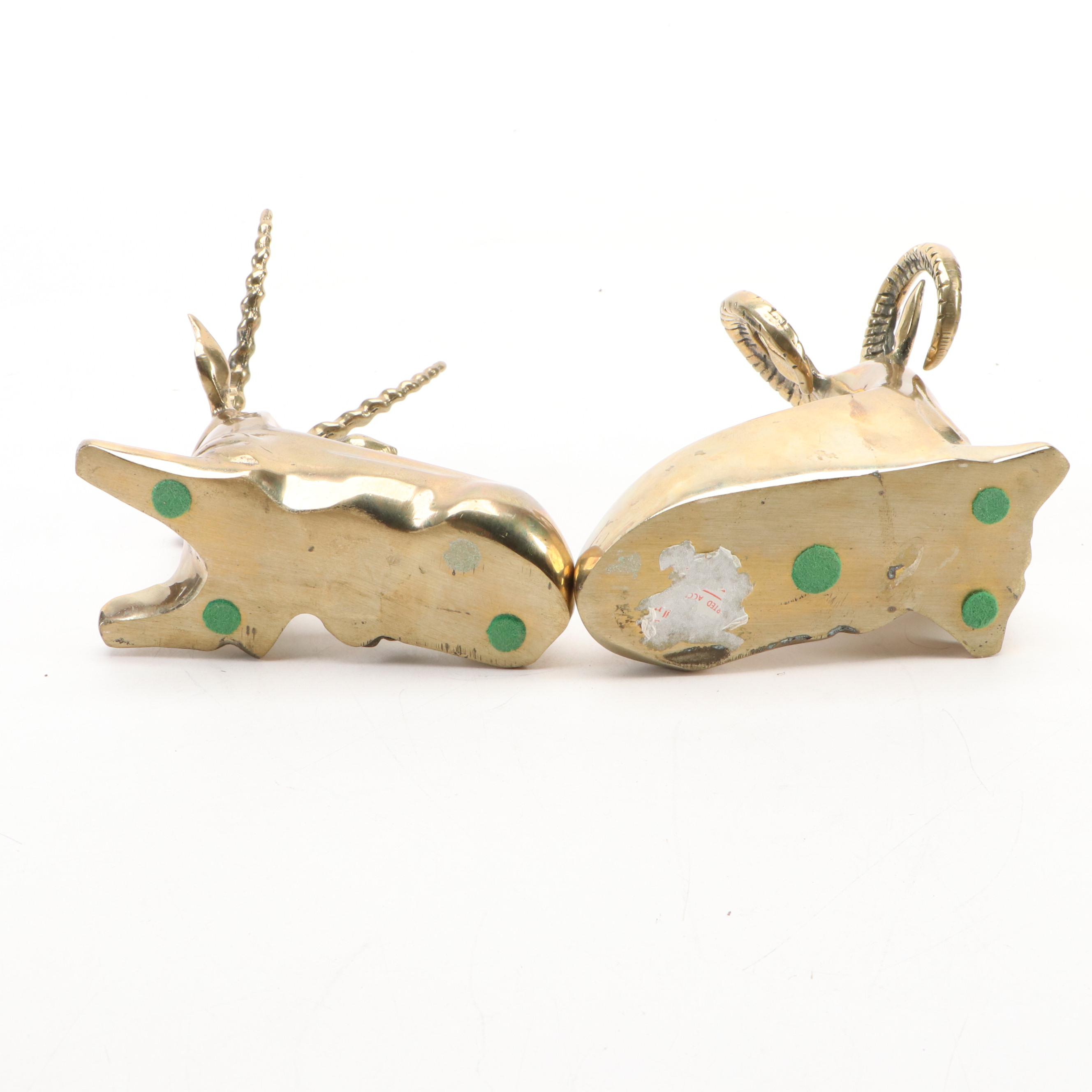 Cast Brass Lion, Leaping Dolphins, Ibex and Antelope, & Owl Under Umbrella