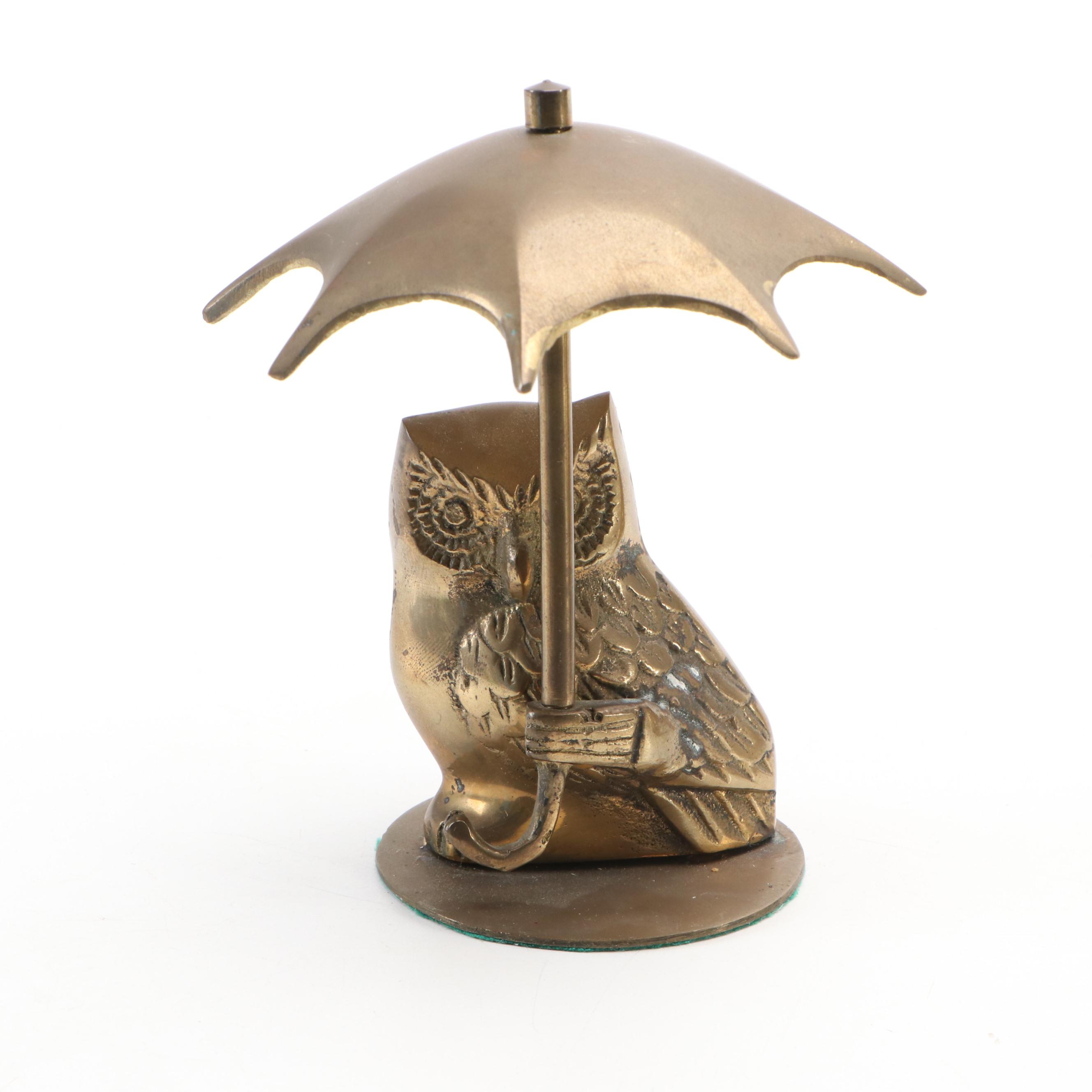 Cast Brass Lion, Leaping Dolphins, Ibex and Antelope, & Owl Under Umbrella