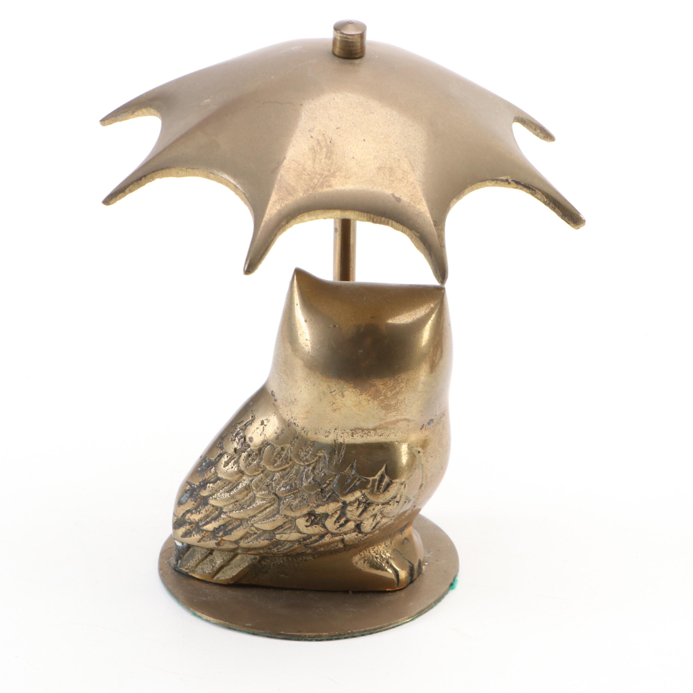 Cast Brass Lion, Leaping Dolphins, Ibex and Antelope, & Owl Under Umbrella