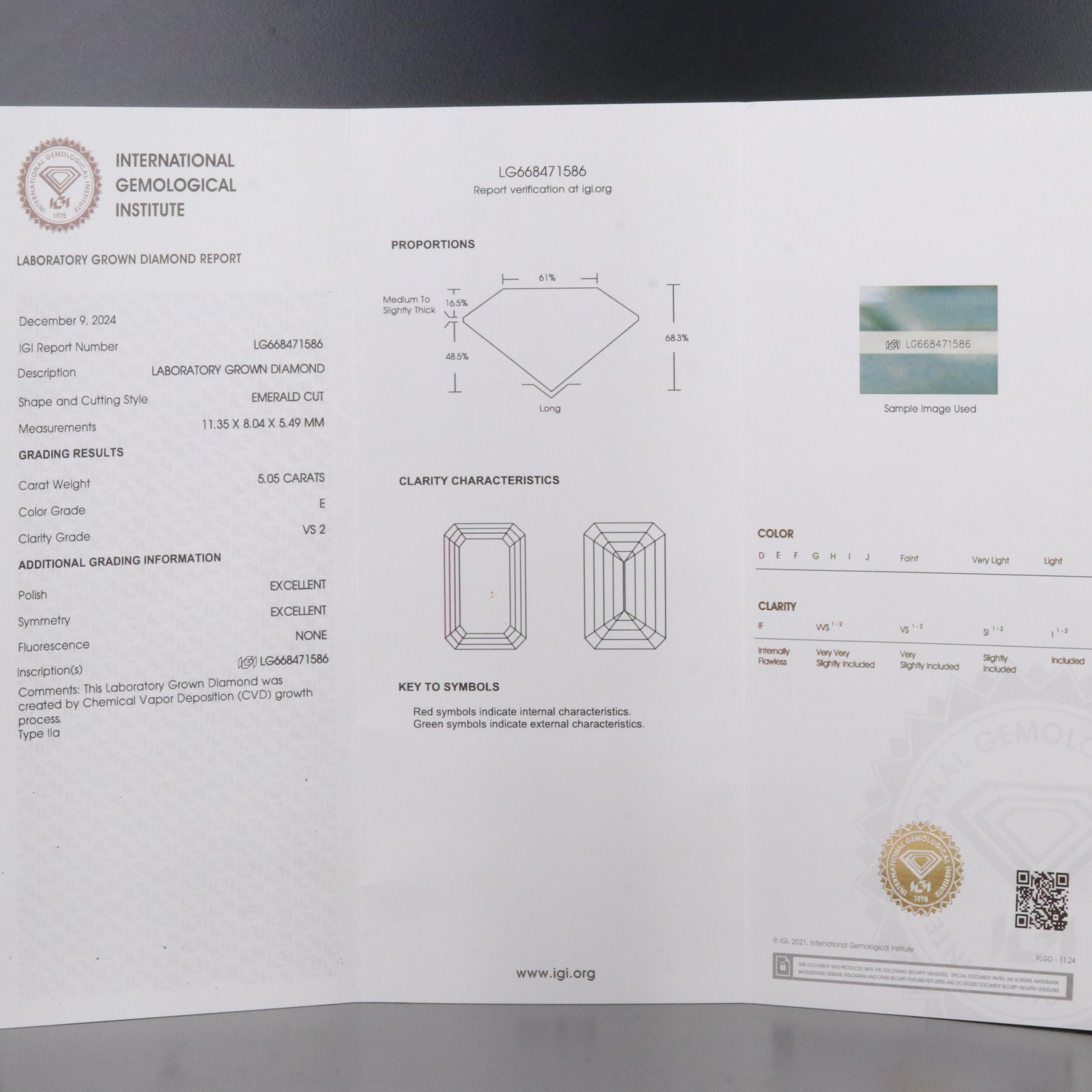 Platinum 5.05 CT Lab Grown Diamond Solitaire Ring with IGI Report