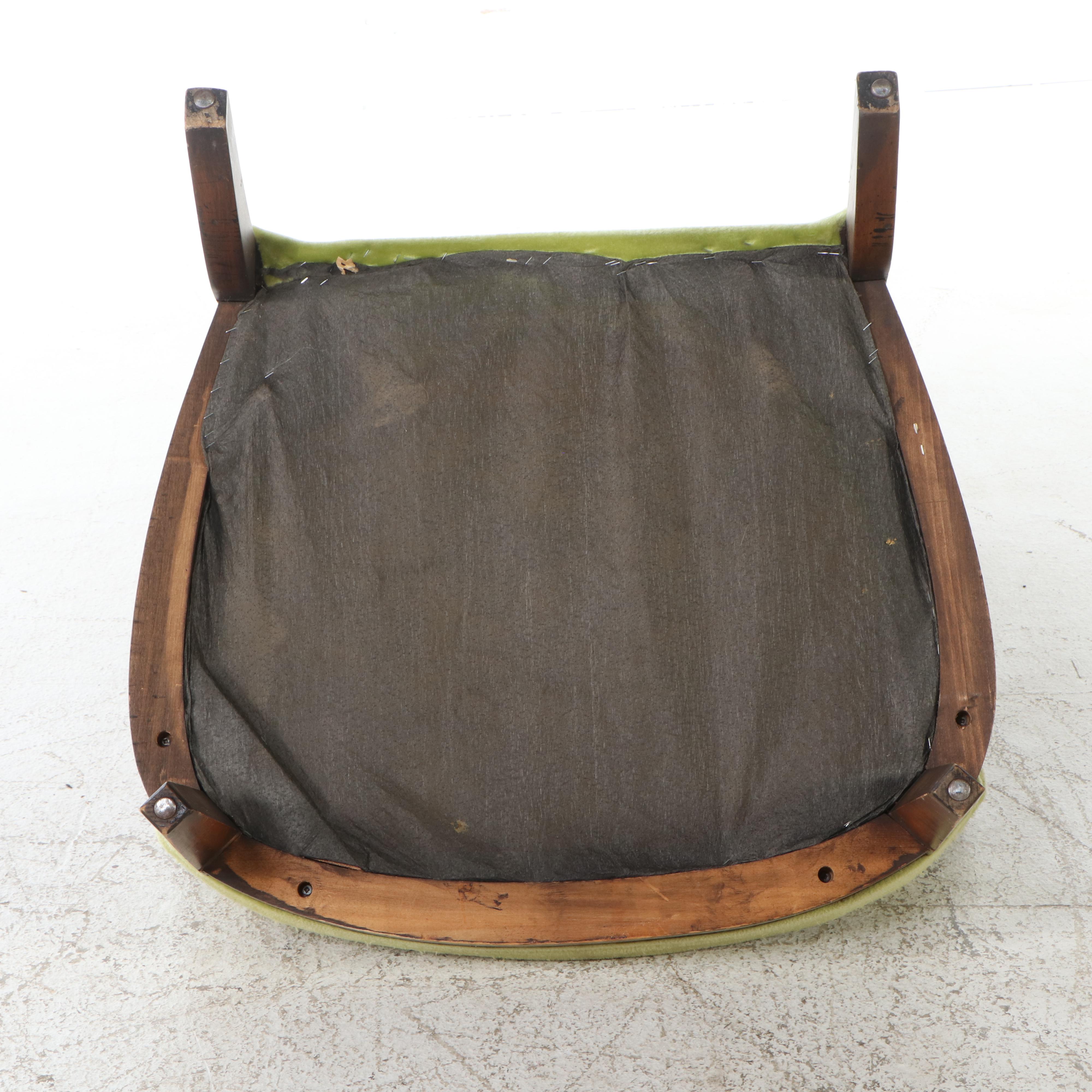 Mediterranean Style Walnut and Cane Button-Tufted Wingback Chair, Mid-20th C.