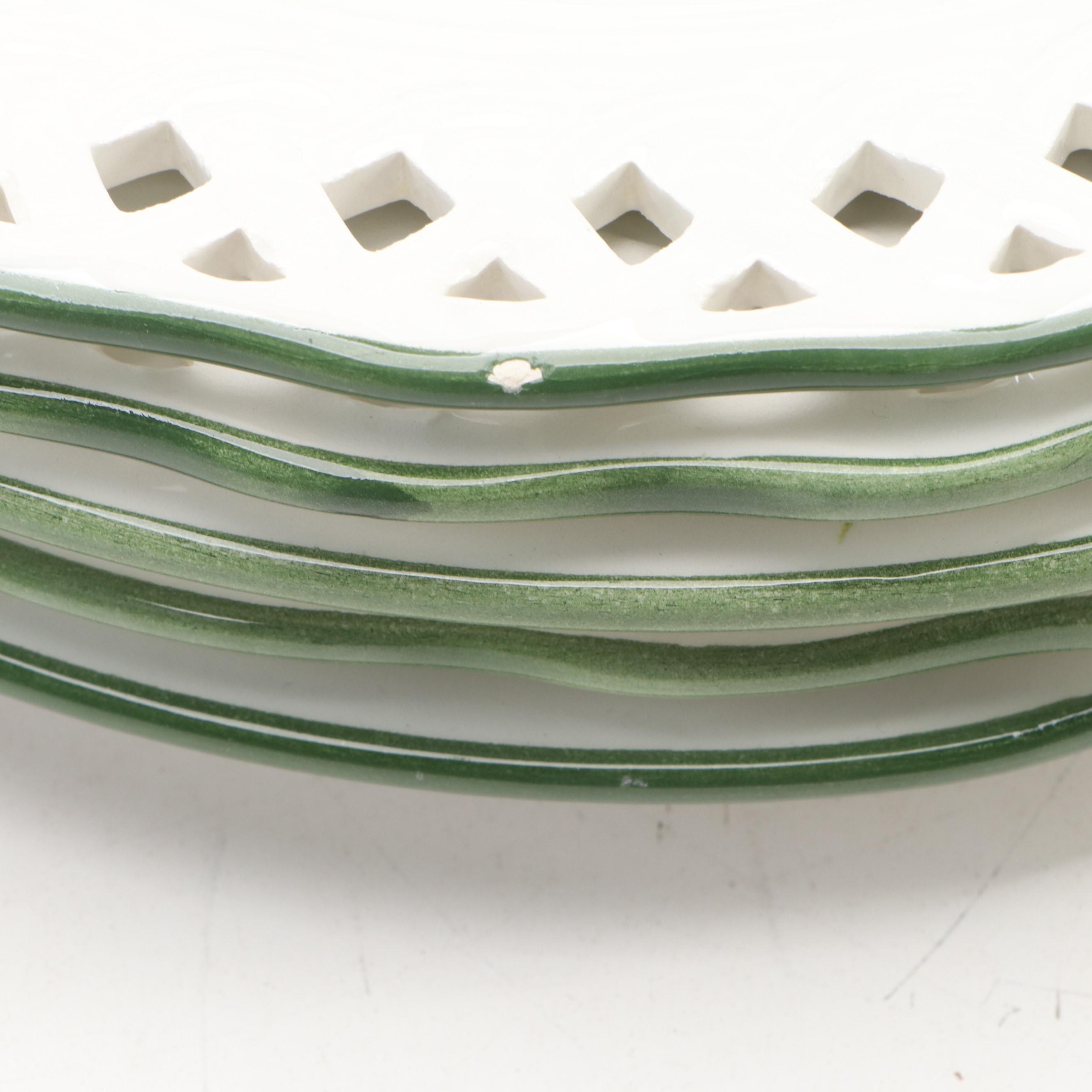 Brunelli Italian Ceramic Dinner Plates with Swan Figurine and Wood Tray