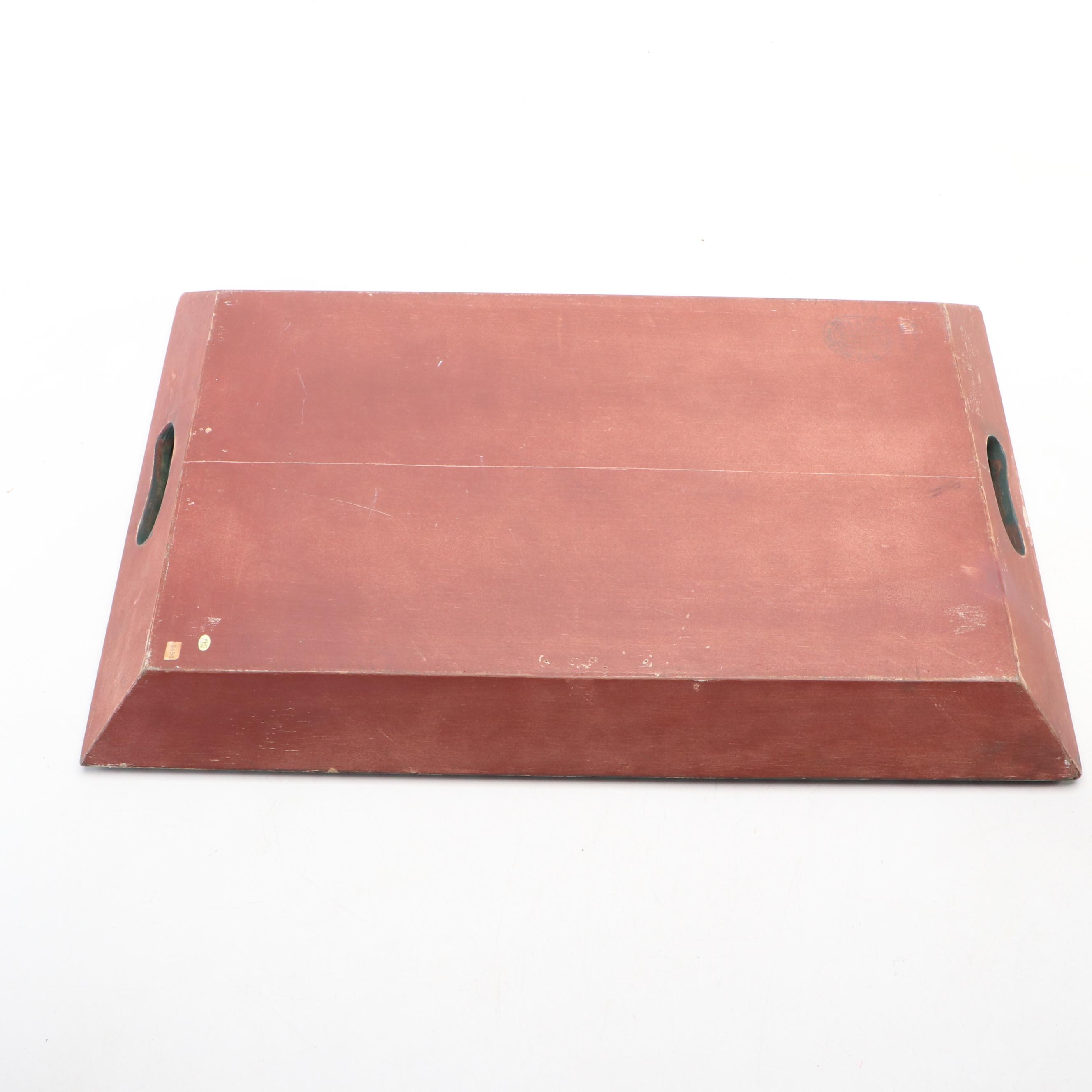 Brunelli Italian Ceramic Dinner Plates with Swan Figurine and Wood Tray