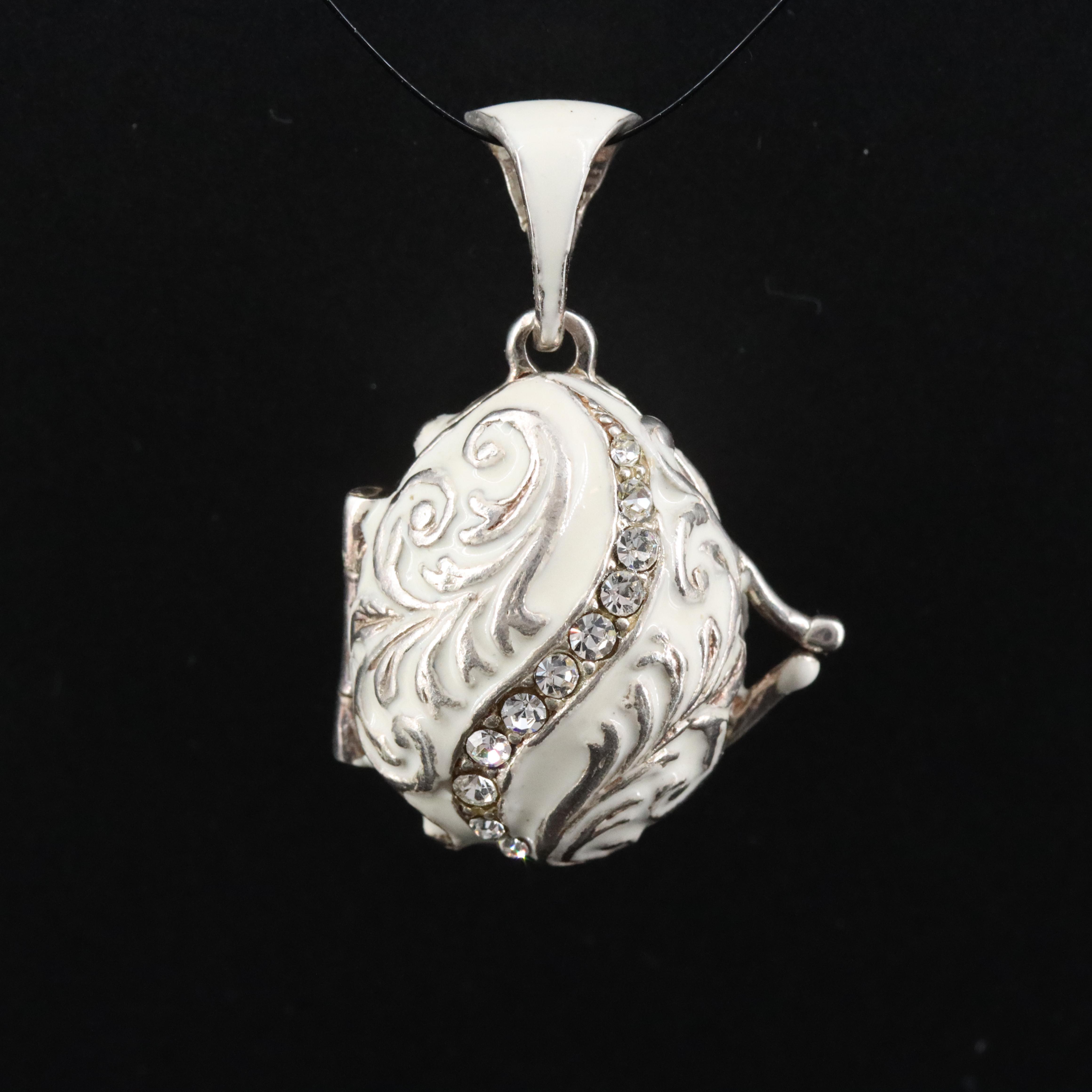 Sterling Enamel and Crystal Egg Locket with Cherub Charm