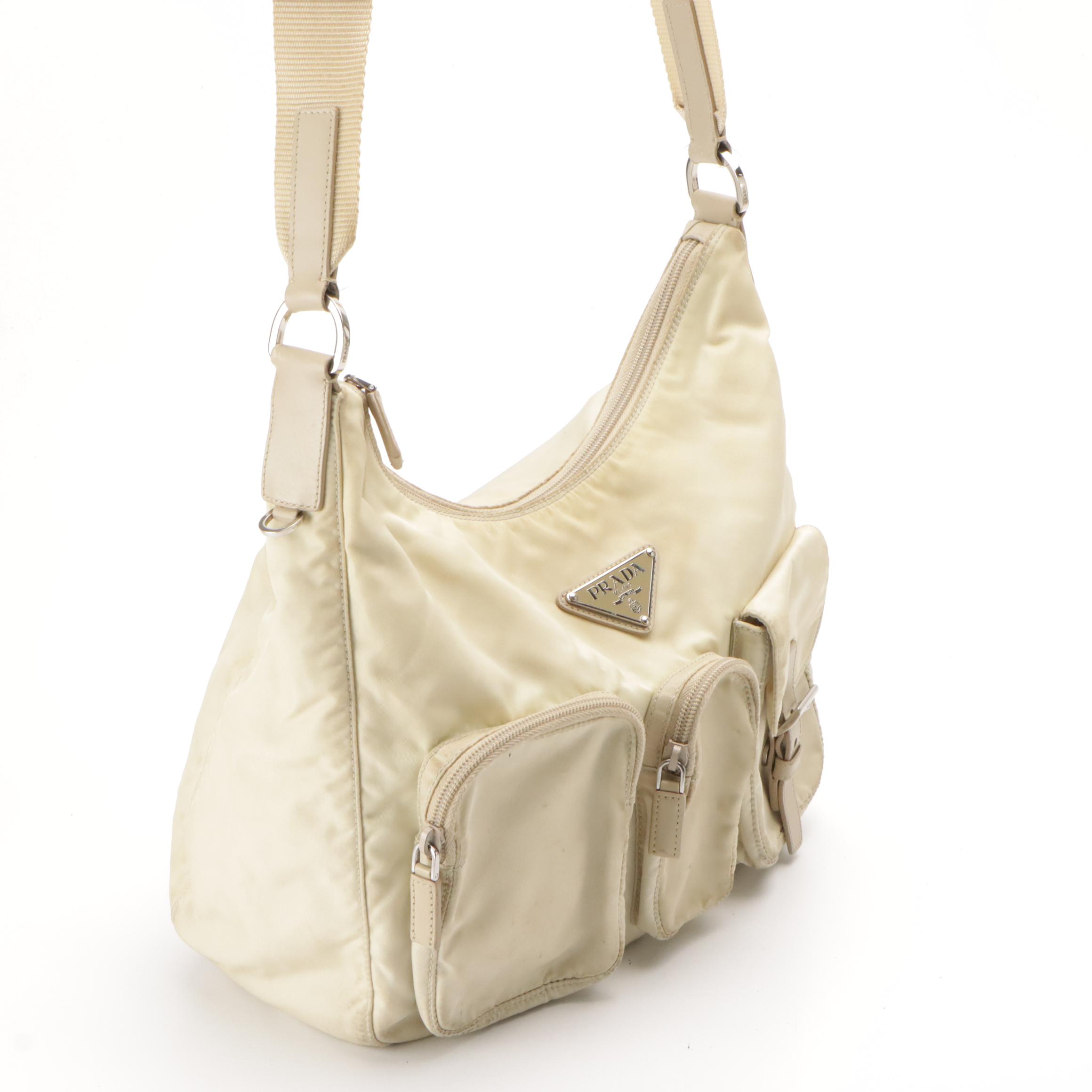 Prada Multi-Pocket Messenger Bag in Sand Beige Tessuto Nylon and Leather Trim