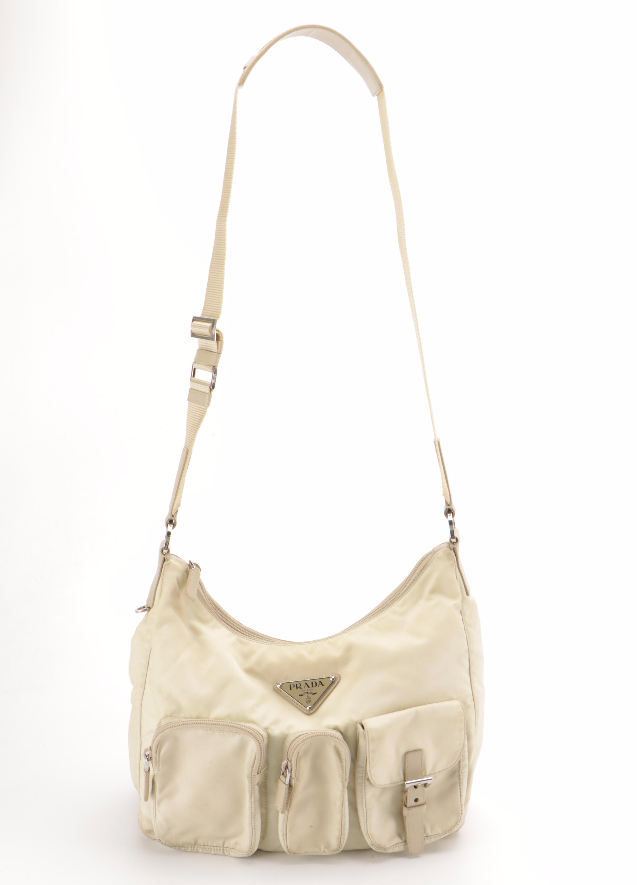 Prada Multi-Pocket Messenger Bag in Sand Beige Tessuto Nylon and Leather Trim
