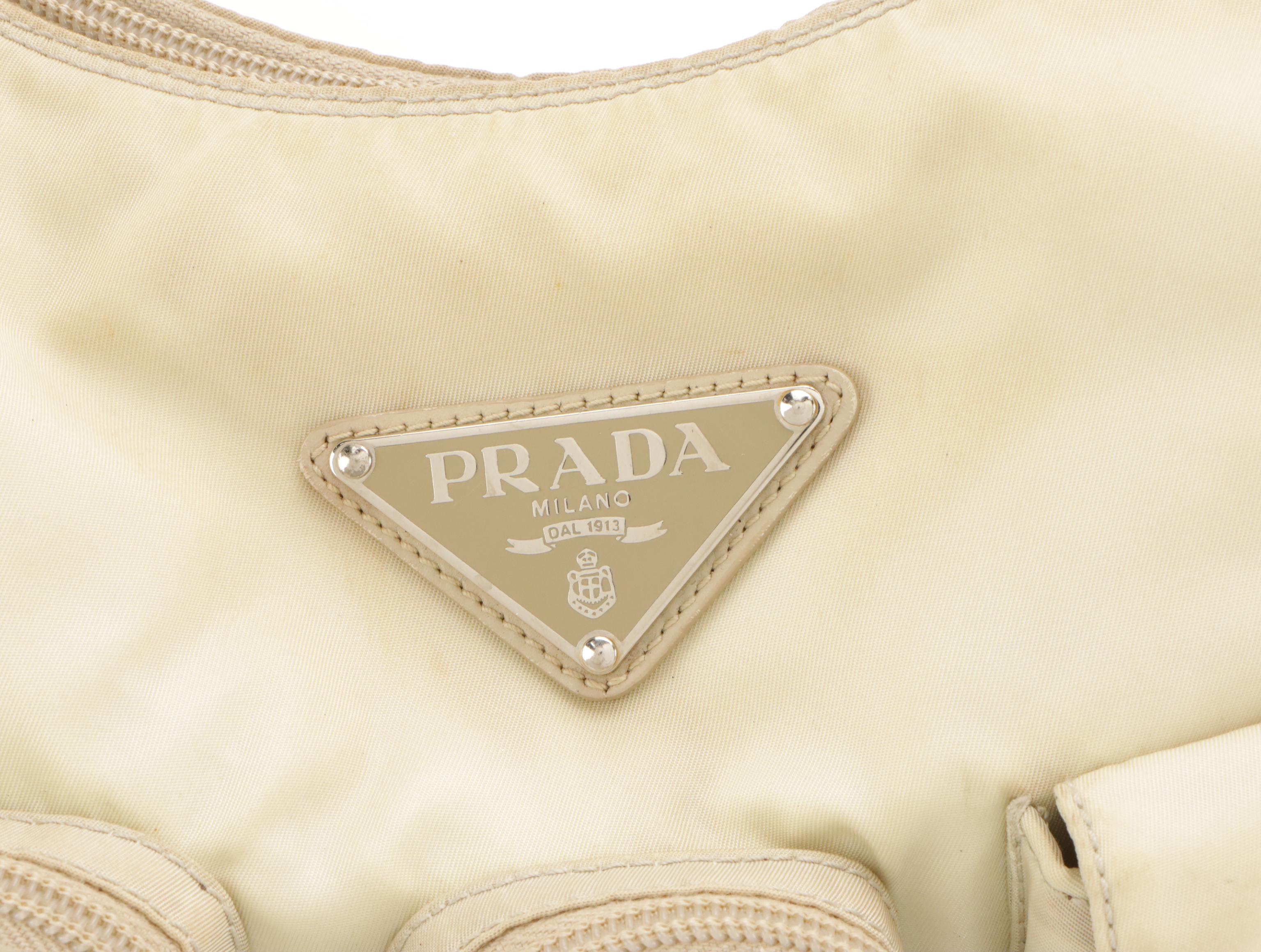 Prada Multi-Pocket Messenger Bag in Sand Beige Tessuto Nylon and Leather Trim