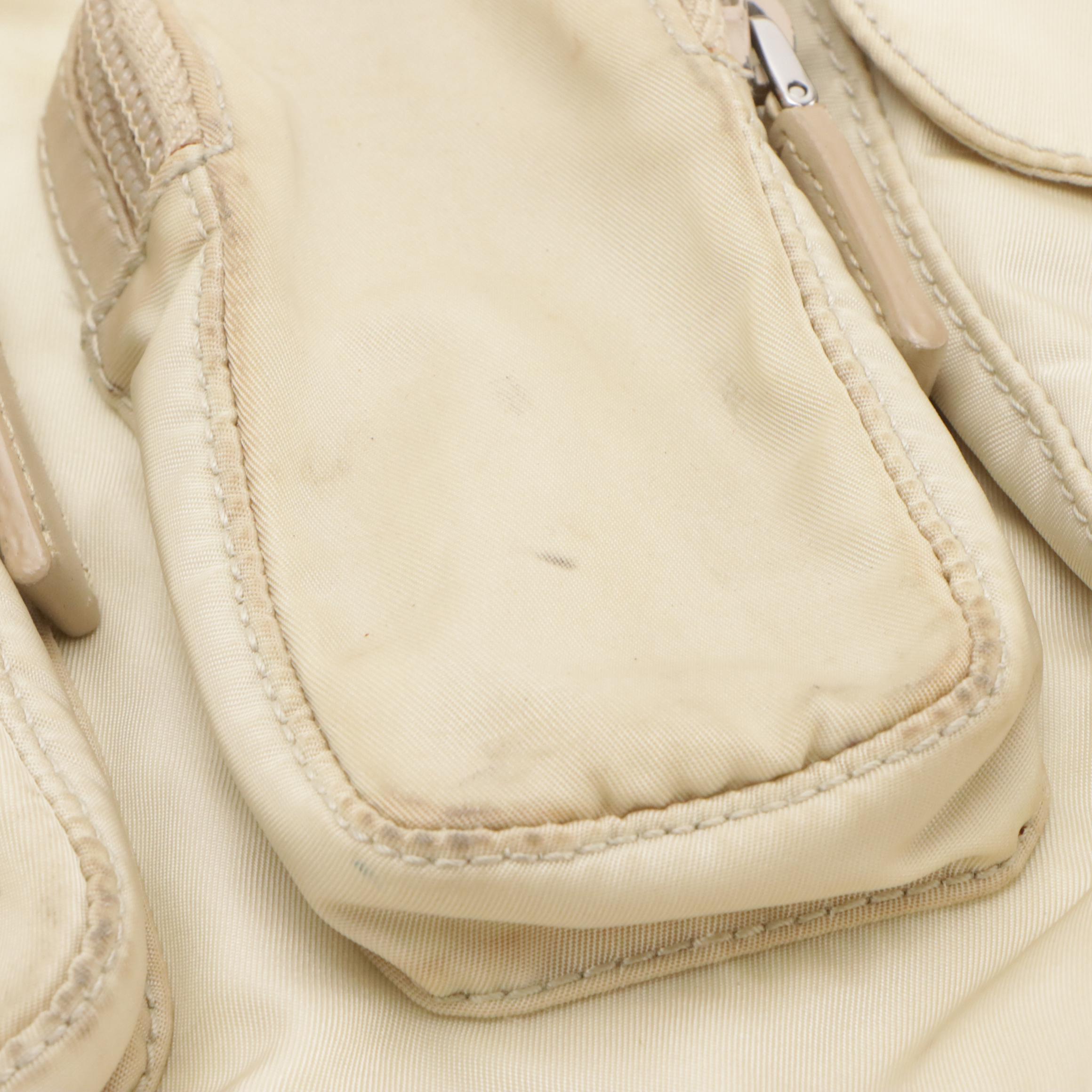 Prada Multi-Pocket Messenger Bag in Sand Beige Tessuto Nylon and Leather Trim