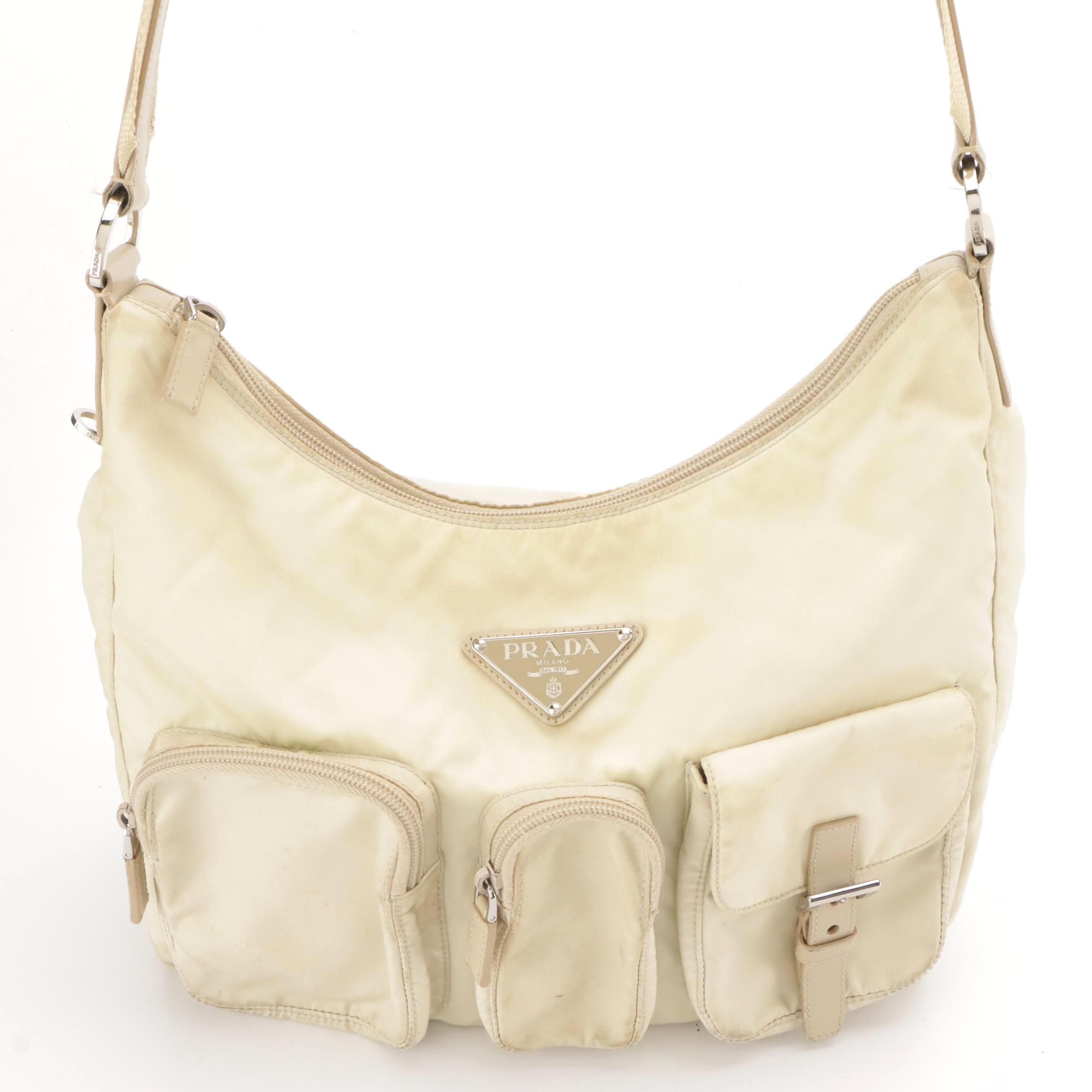 Prada Multi-Pocket Messenger Bag in Sand Beige Tessuto Nylon and Leather Trim