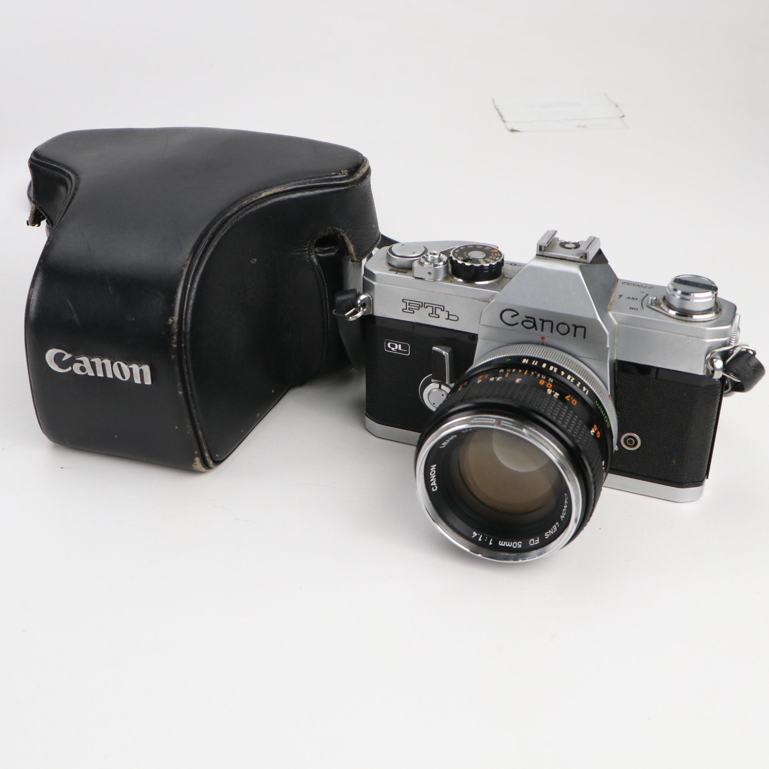 Nikon N75 and Canon Ftb Cameras with Lenses, Bag and Film