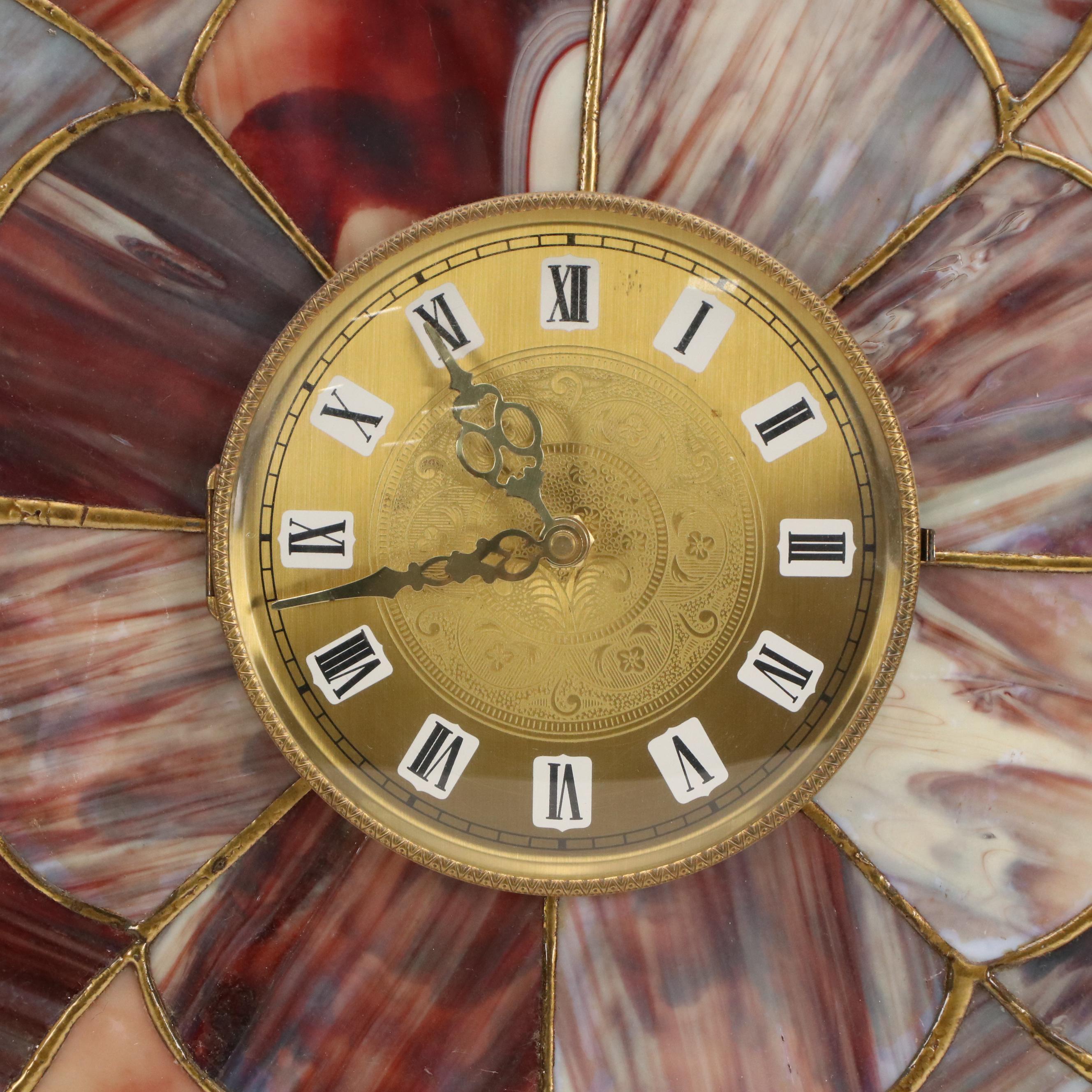 Stained Glass Wall Clock, Mid to Late 20th Century