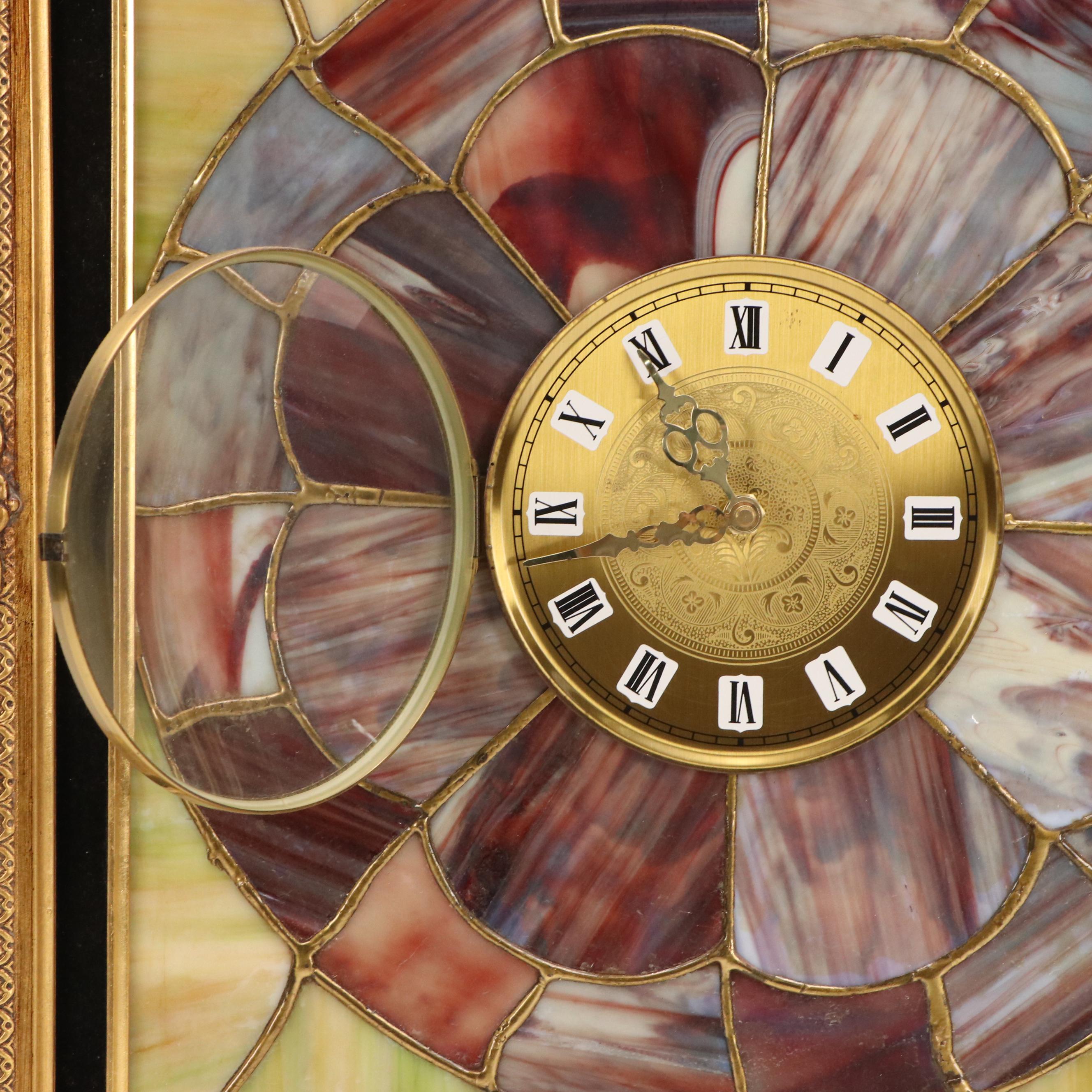 Stained Glass Wall Clock, Mid to Late 20th Century