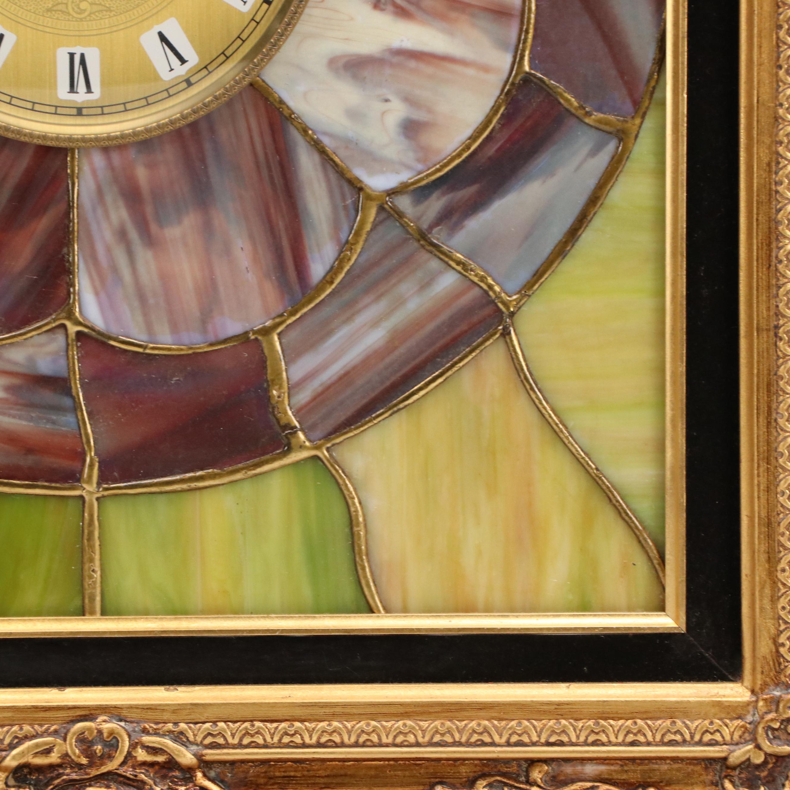 Stained Glass Wall Clock, Mid to Late 20th Century