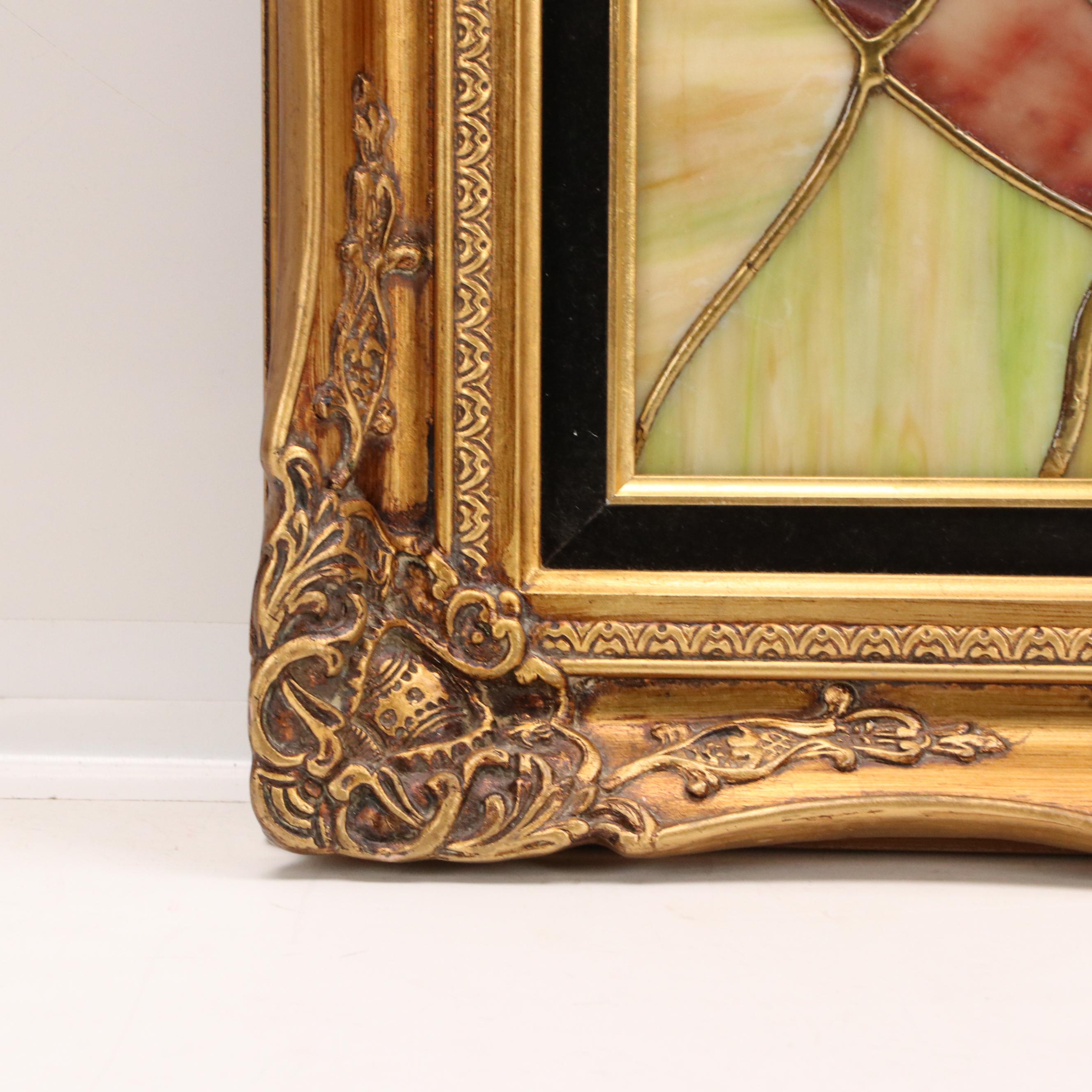 Stained Glass Wall Clock, Mid to Late 20th Century