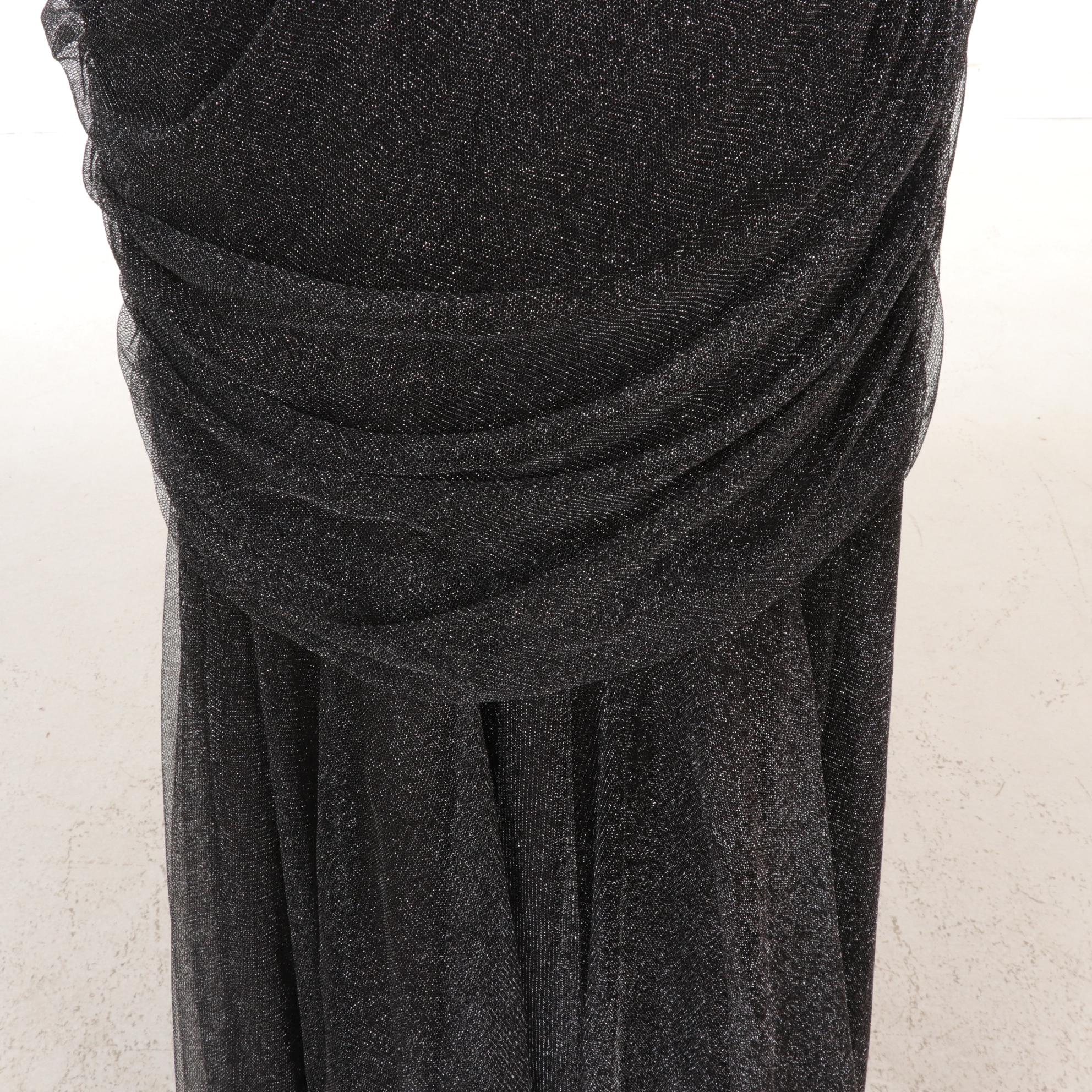 Tadashi Shoji Metallic Silver One-Shoulder Evening Gown