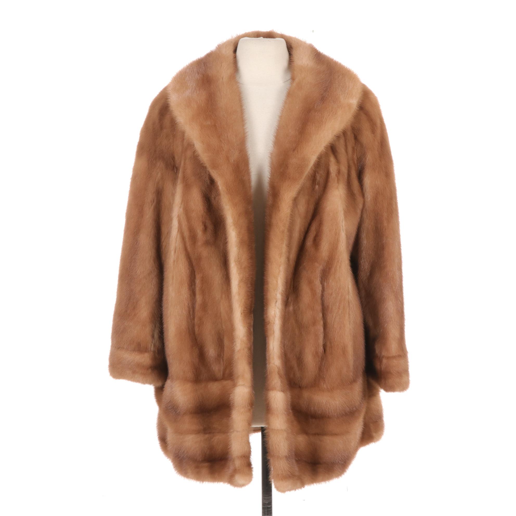 Pastel Mink Fur Stroller With Shawl Collar And Banded Edge