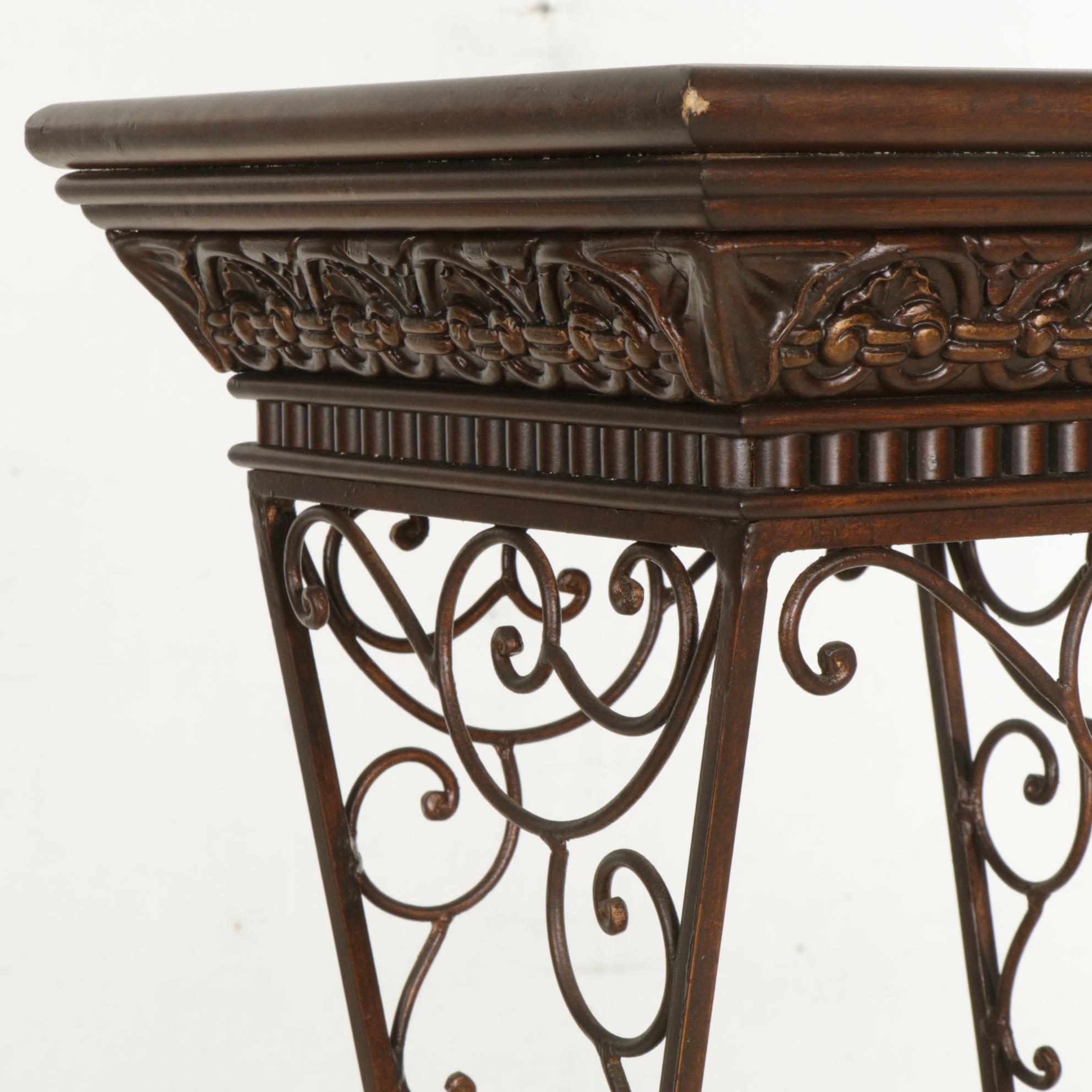 Neoclassical Metal Display with Tessellated Marble Shelves