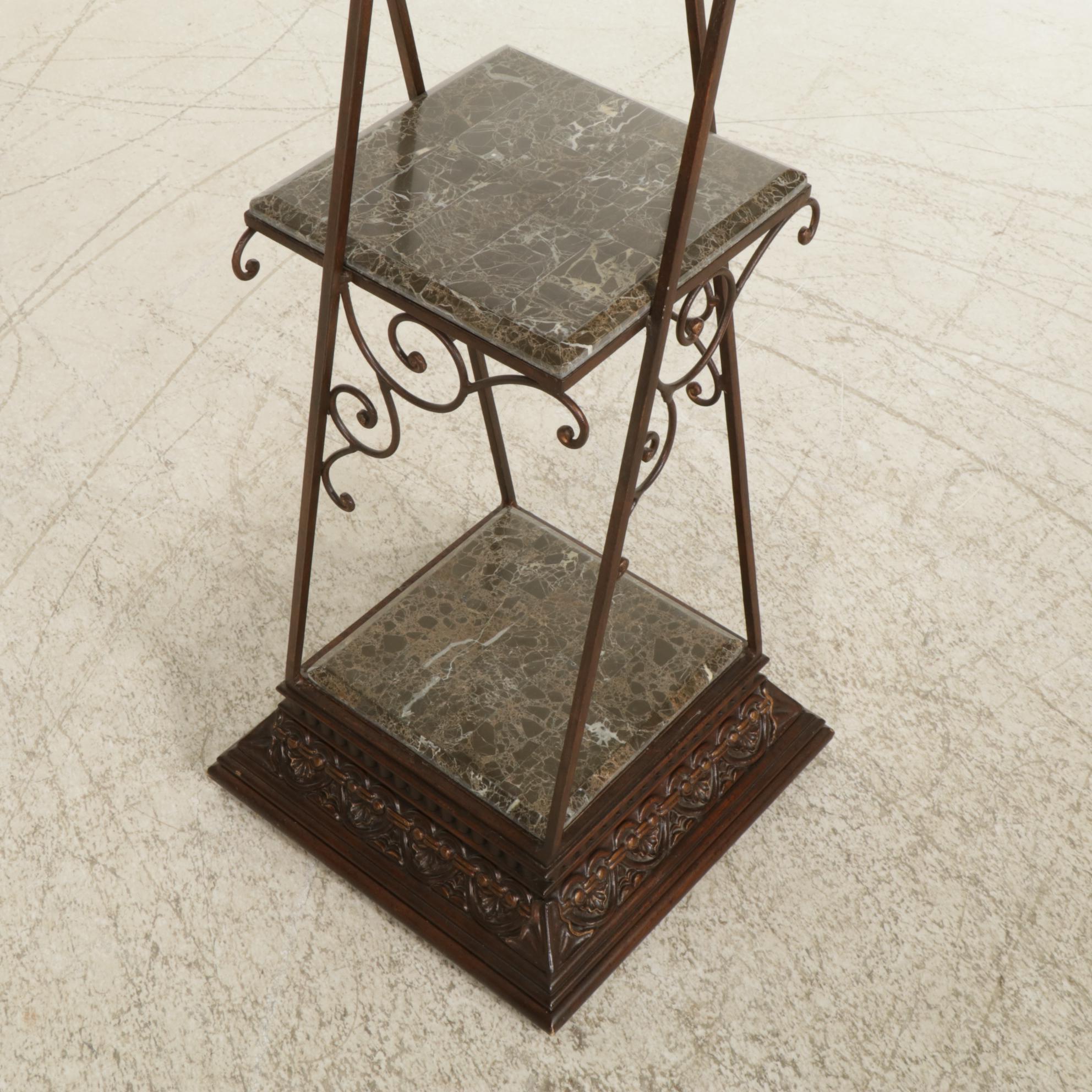 Neoclassical Metal Display with Tessellated Marble Shelves