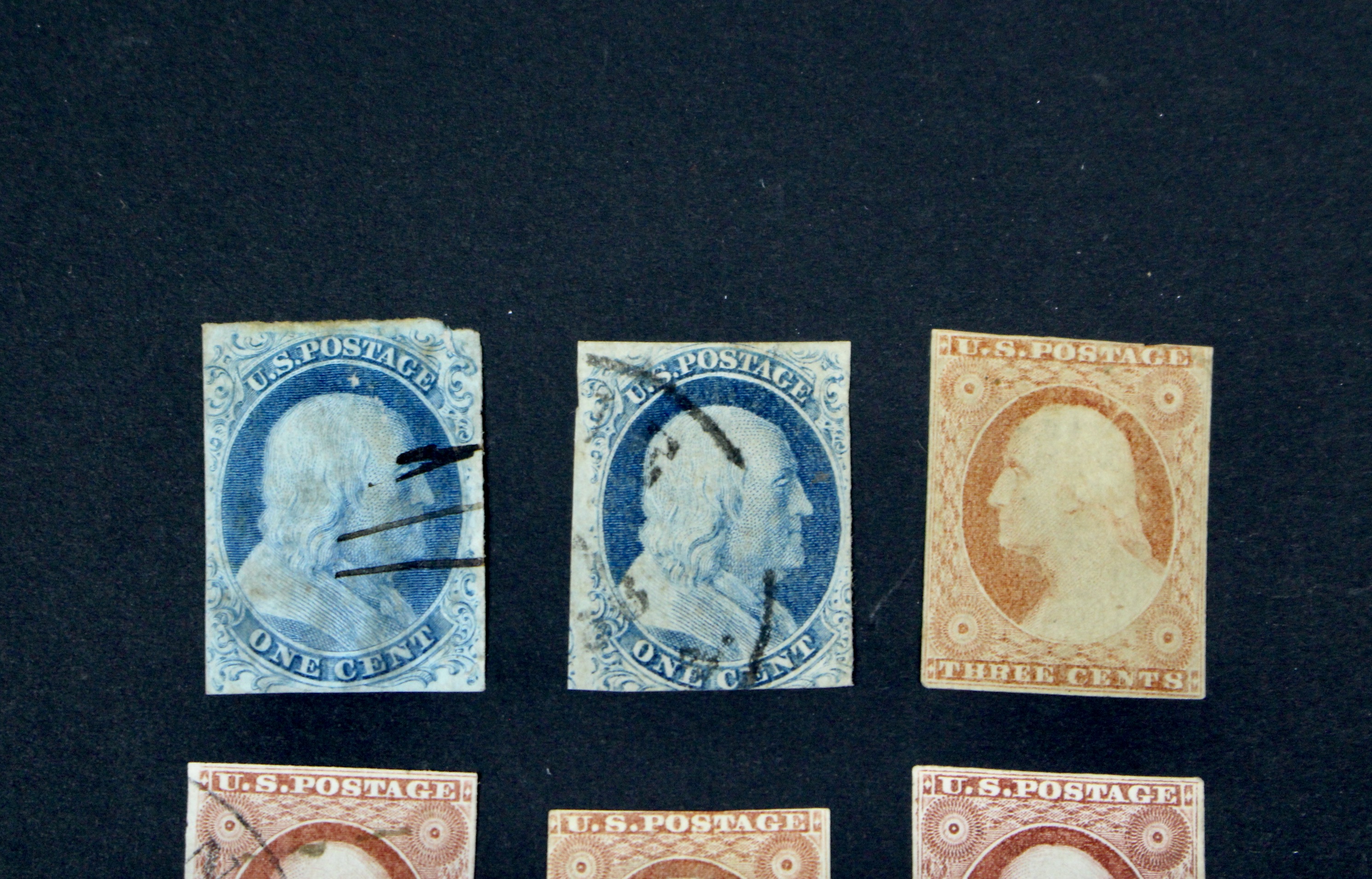 Fifteen Early American Postage Stamps, Scott #s 7 to 73