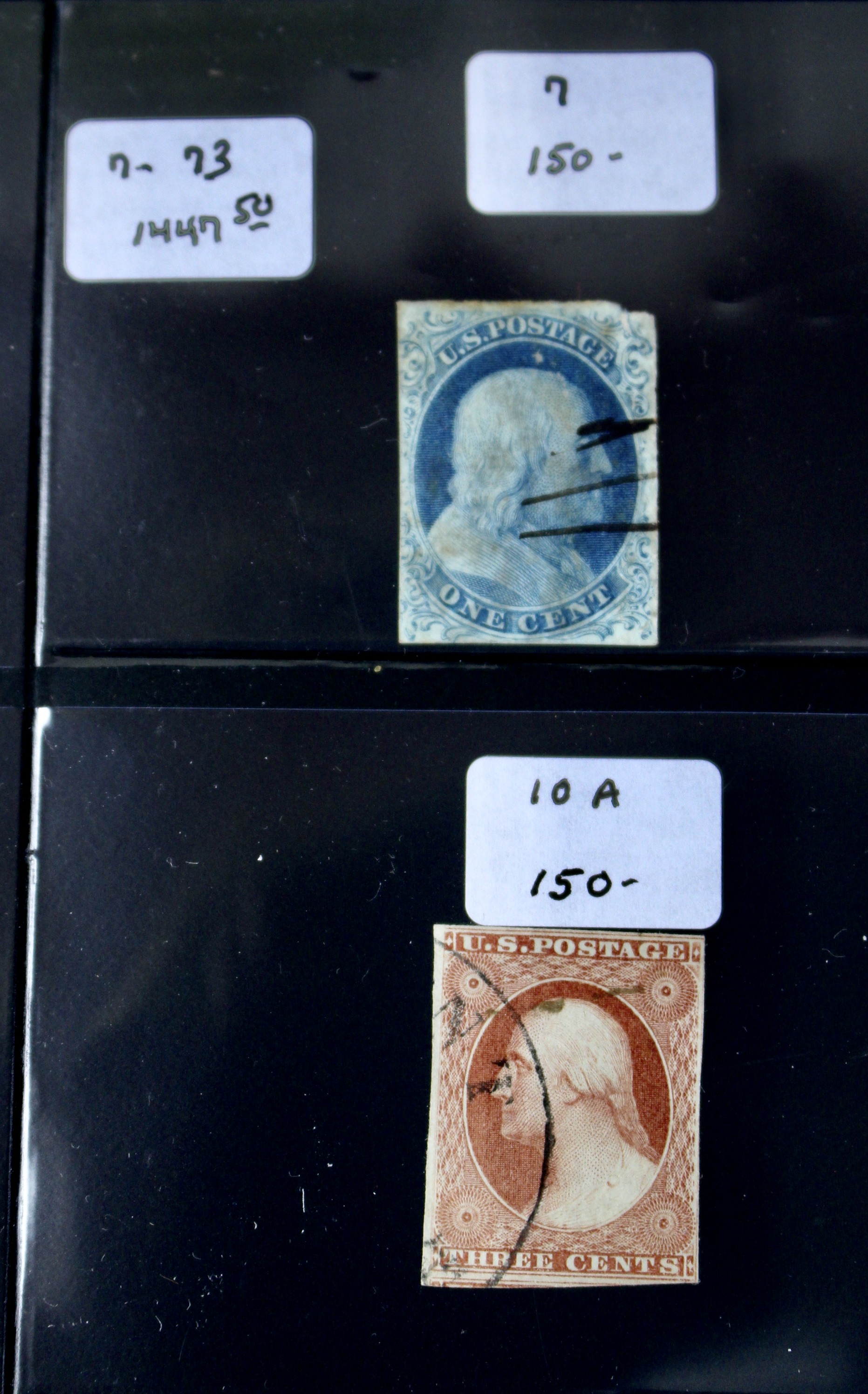 Fifteen Early American Postage Stamps, Scott #s 7 to 73