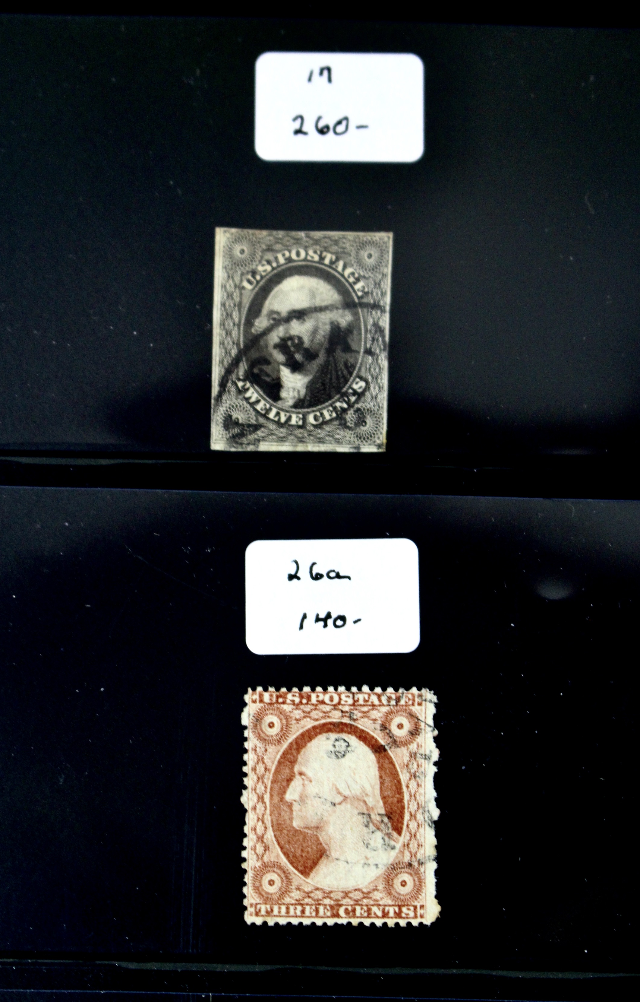 Fifteen Early American Postage Stamps, Scott #s 7 to 73