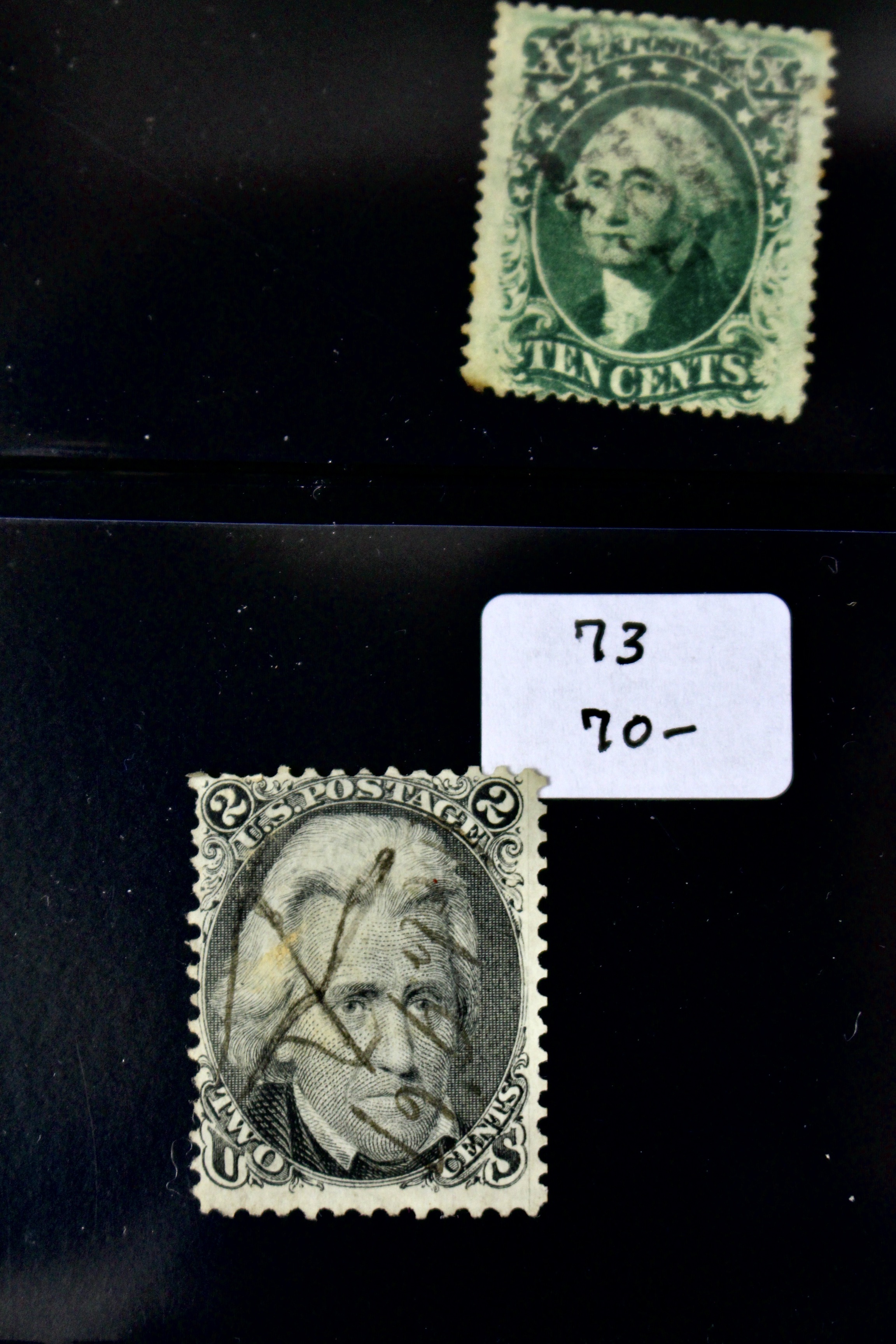 Fifteen Early American Postage Stamps, Scott #s 7 to 73