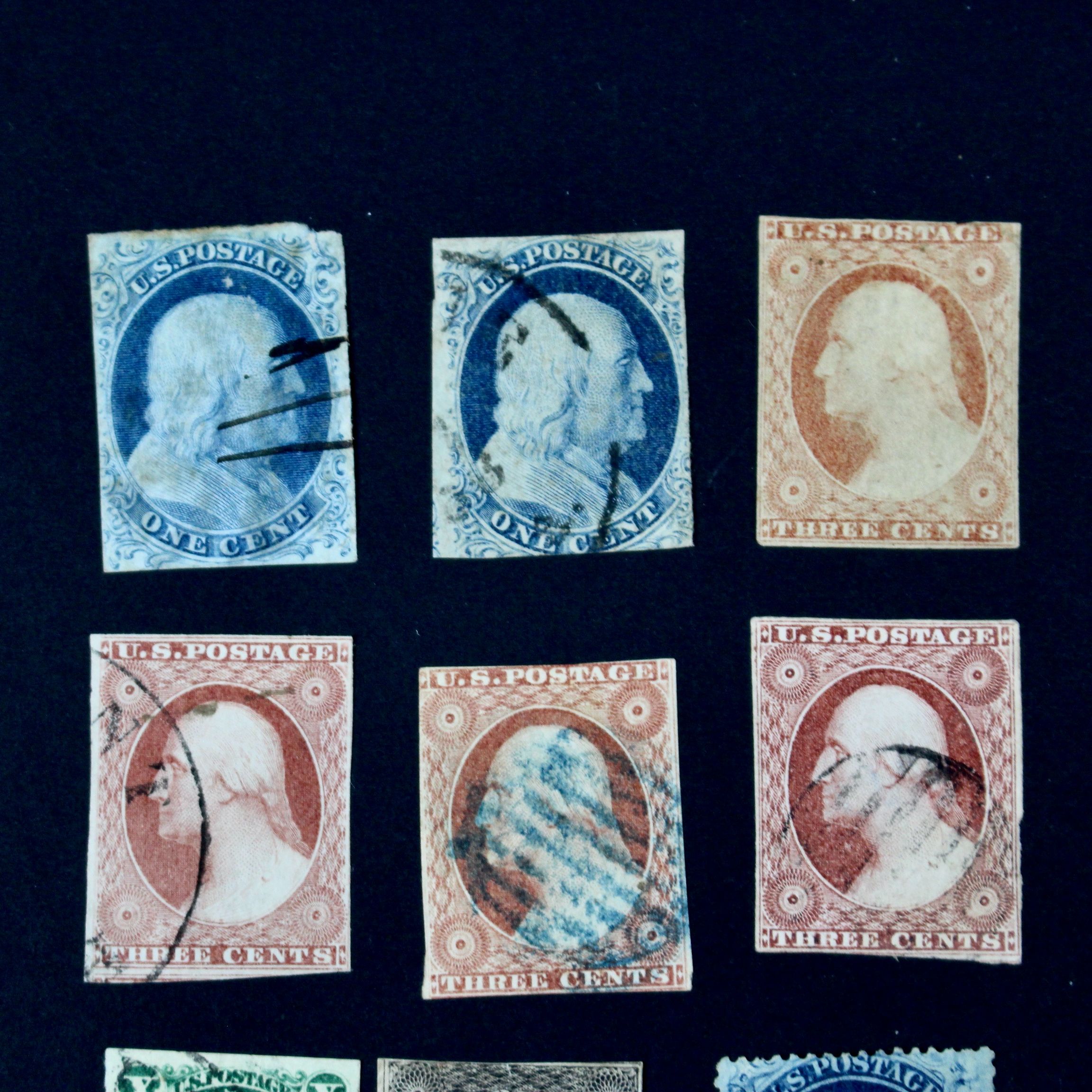 Fifteen Early American Postage Stamps, Scott #s 7 to 73