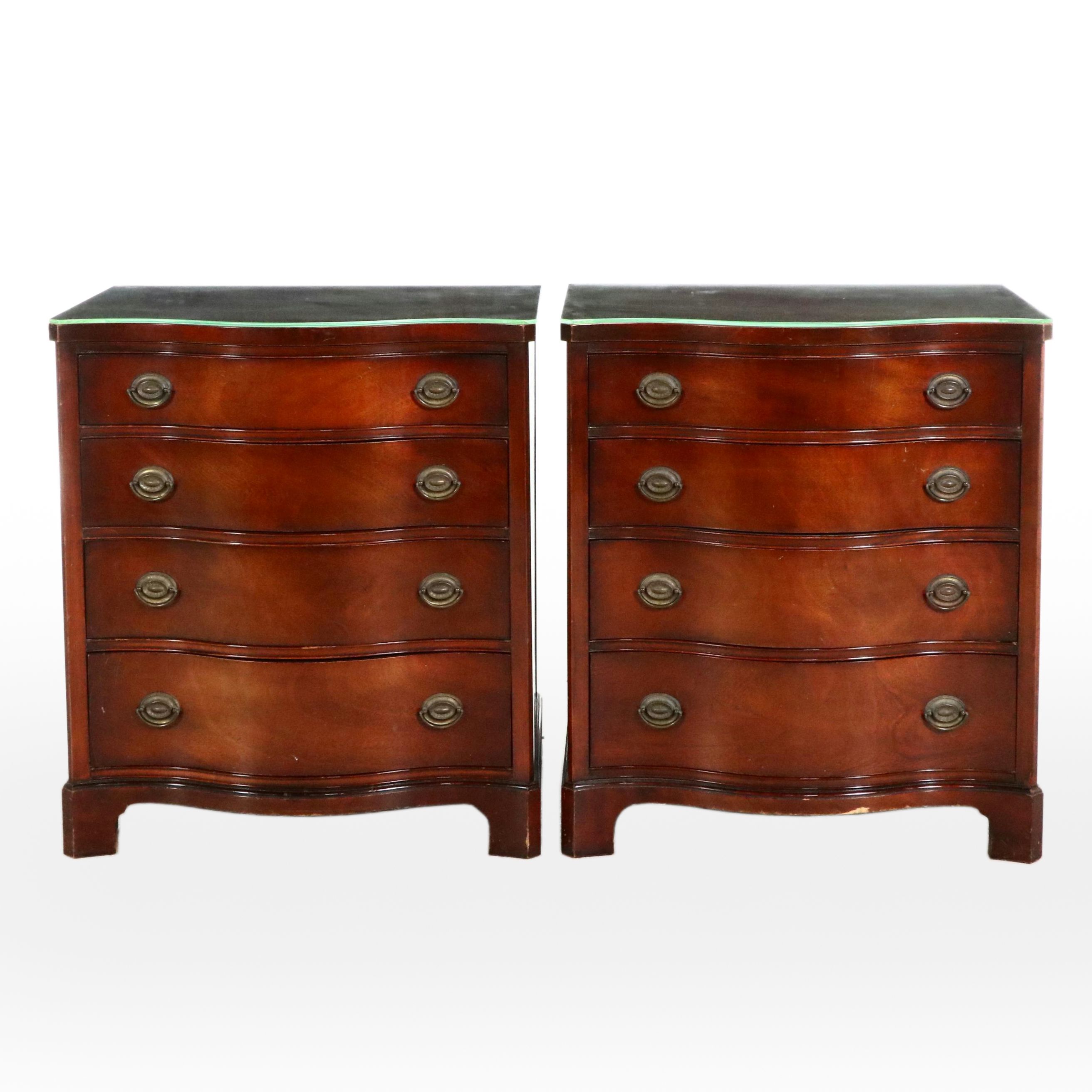Pair of Drexel "Travis Court Group" Serpentine Front Mahogany Chests of Drawers
