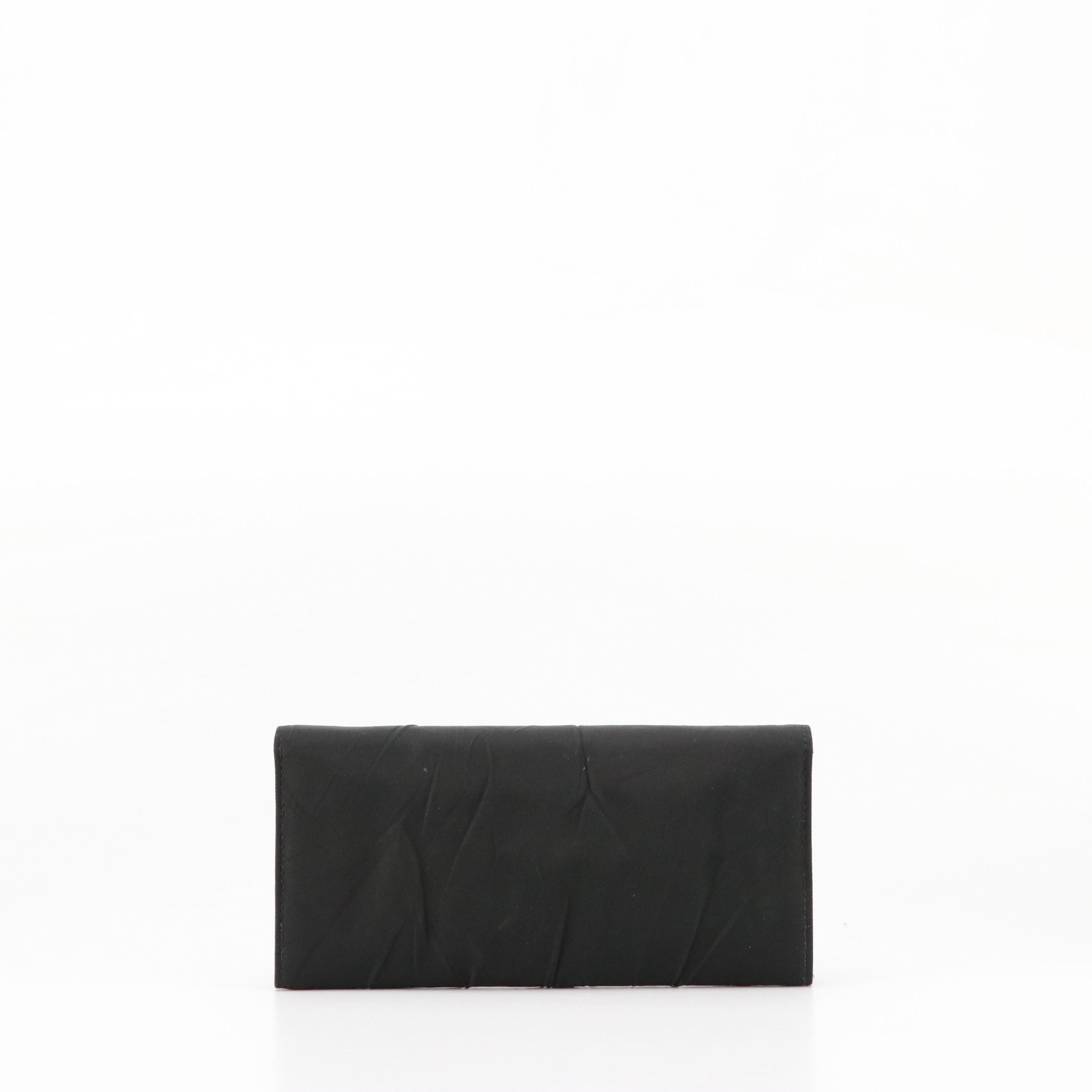 Prada Black Crinkled Tessuto Nylon and Leather Continental Flap Wallet with Box