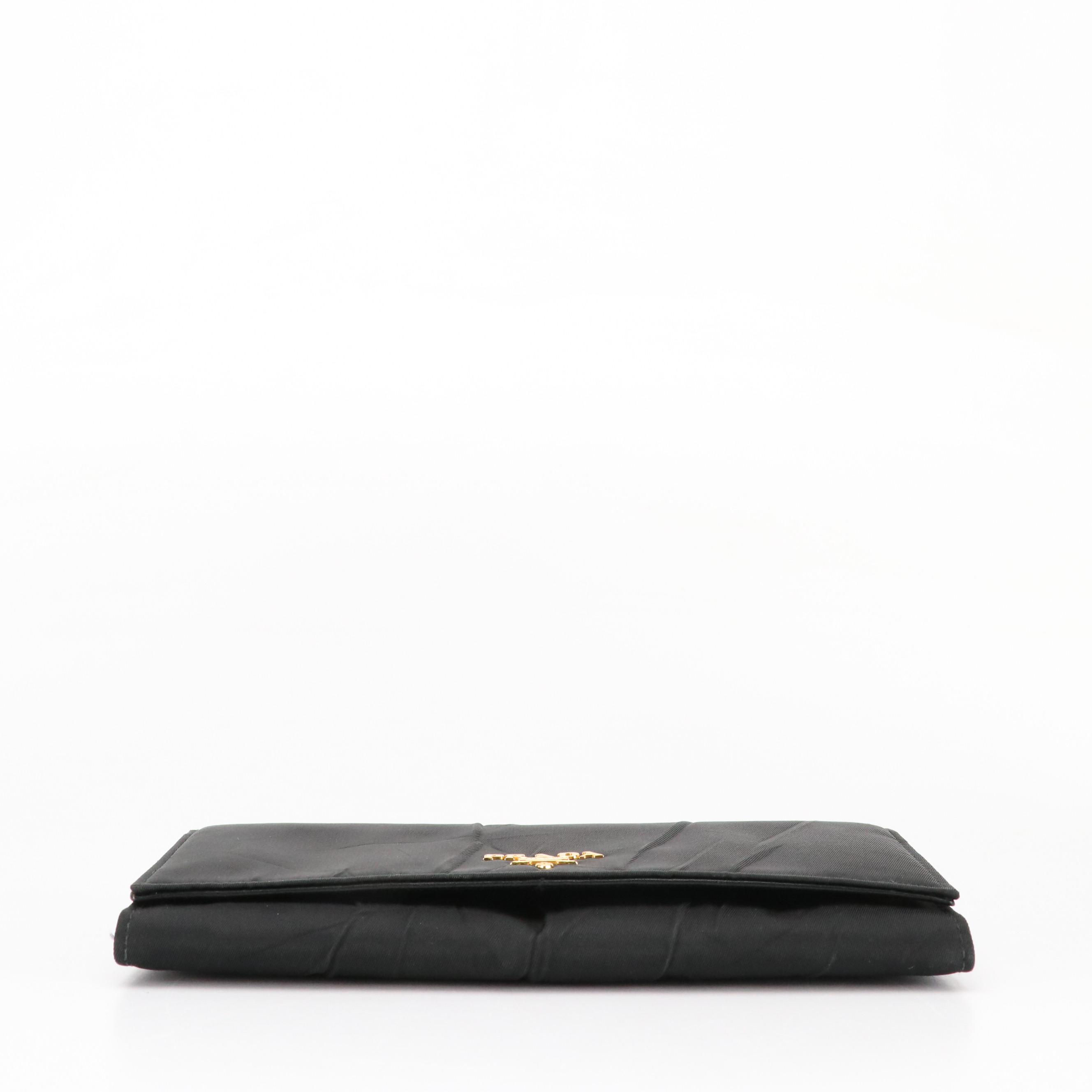 Prada Black Crinkled Tessuto Nylon and Leather Continental Flap Wallet with Box