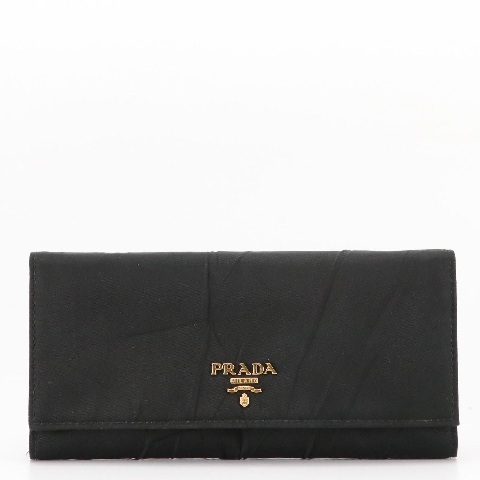 Prada Black Crinkled Tessuto Nylon and Leather Continental Flap Wallet with Box