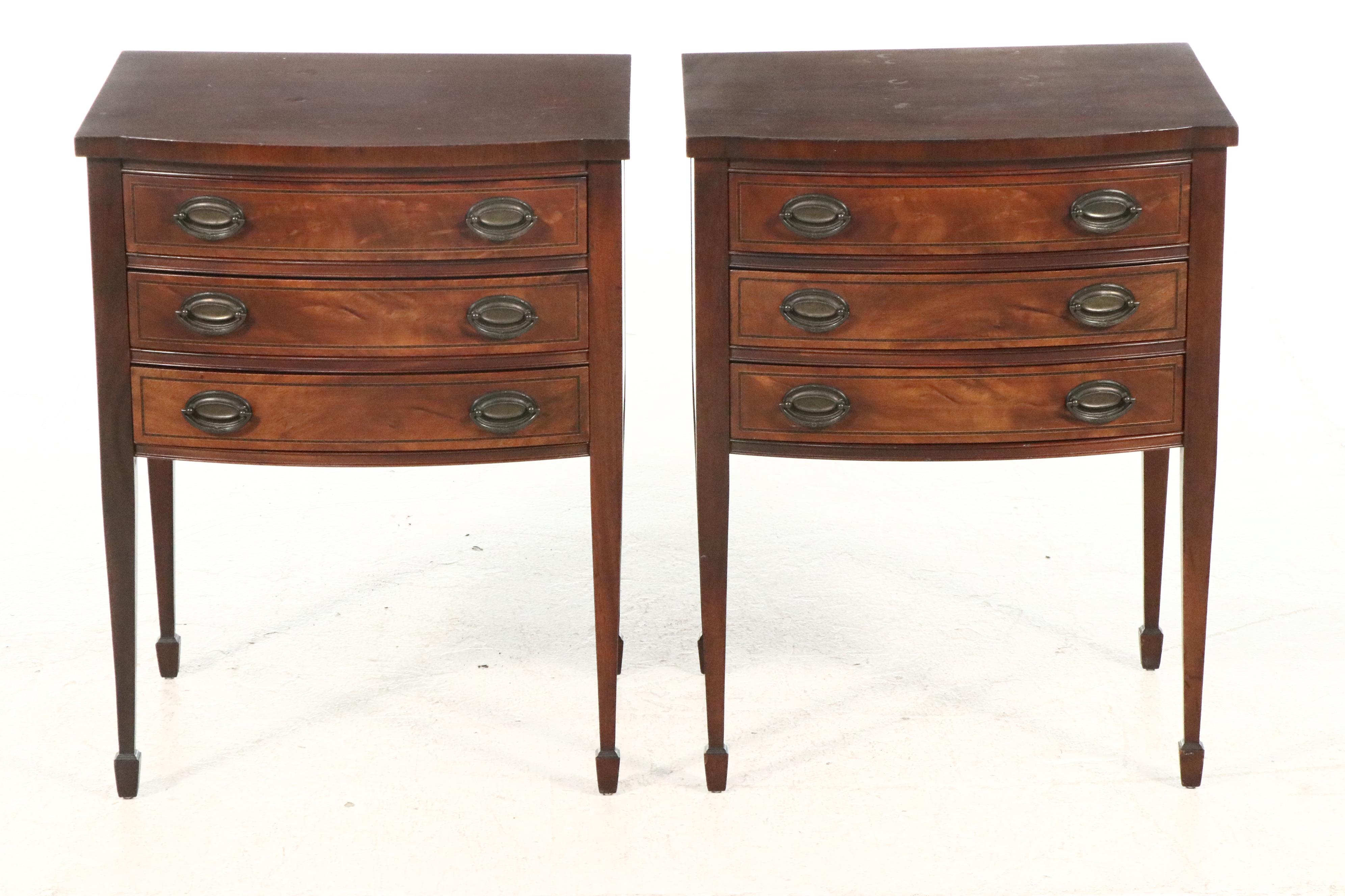 Two Johnson-Handley-Johnson Co. Federal Style Mahogany Three-Drawer Side Tables