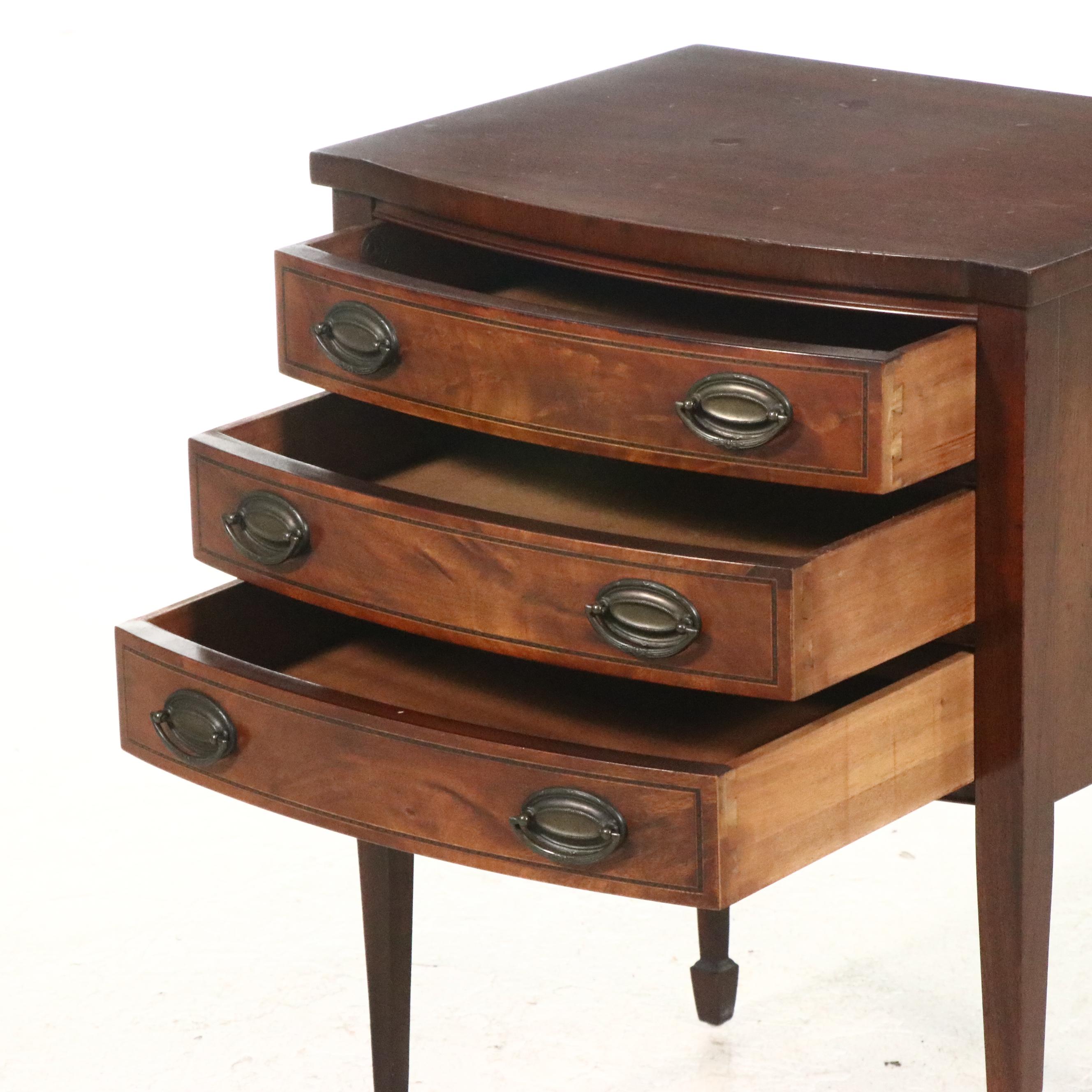Two Johnson-Handley-Johnson Co. Federal Style Mahogany Three-Drawer Side Tables
