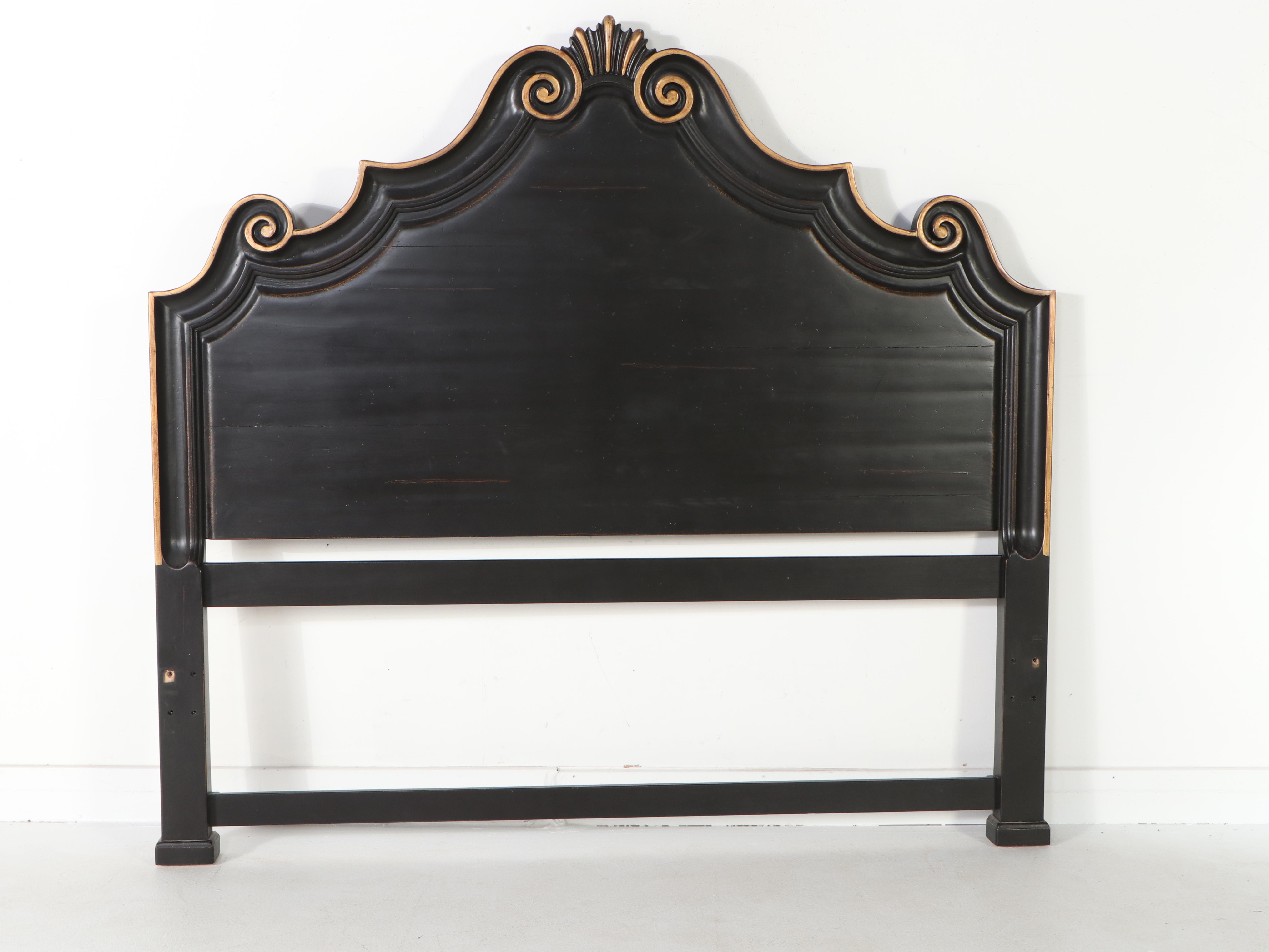 Drexel Heritage Rococo Style Parcel Gilt and Ebonized Wood King Size Bed Frame