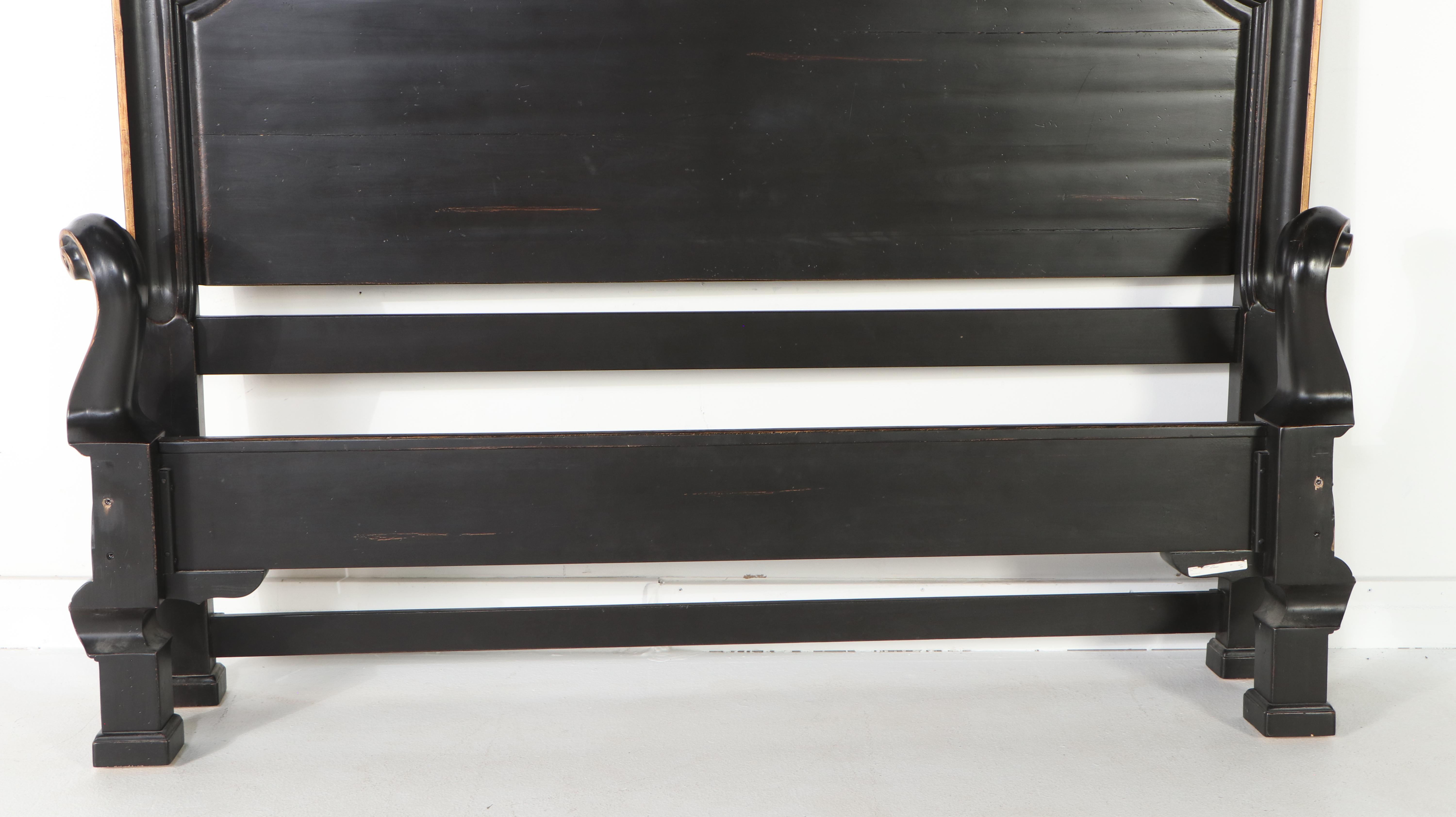 Drexel Heritage Rococo Style Parcel Gilt and Ebonized Wood King Size Bed Frame