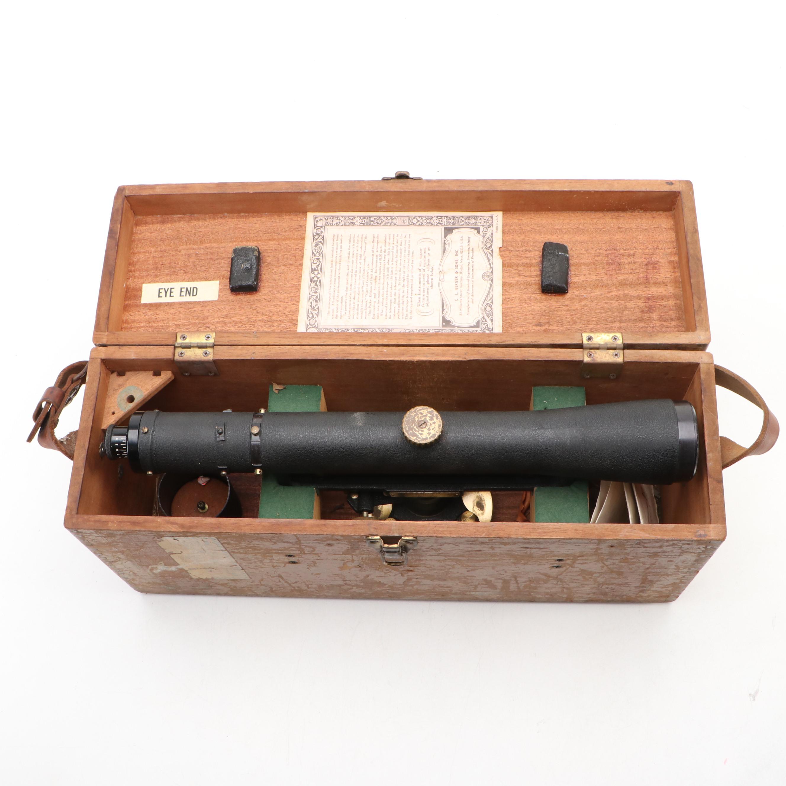 C. L. Berger & Sons 7D-70362 Surveying Transit Level with Wooden Carrying Case