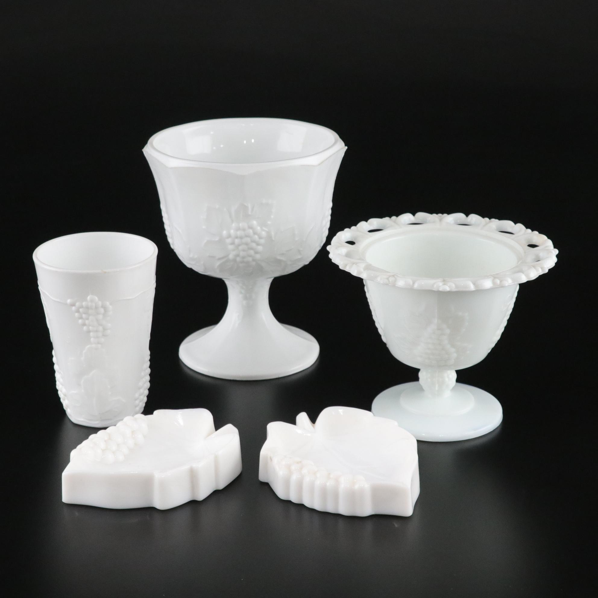 Indiana Glass and Imperial Grape Decorated Milk Glass Bowls and Tumbler