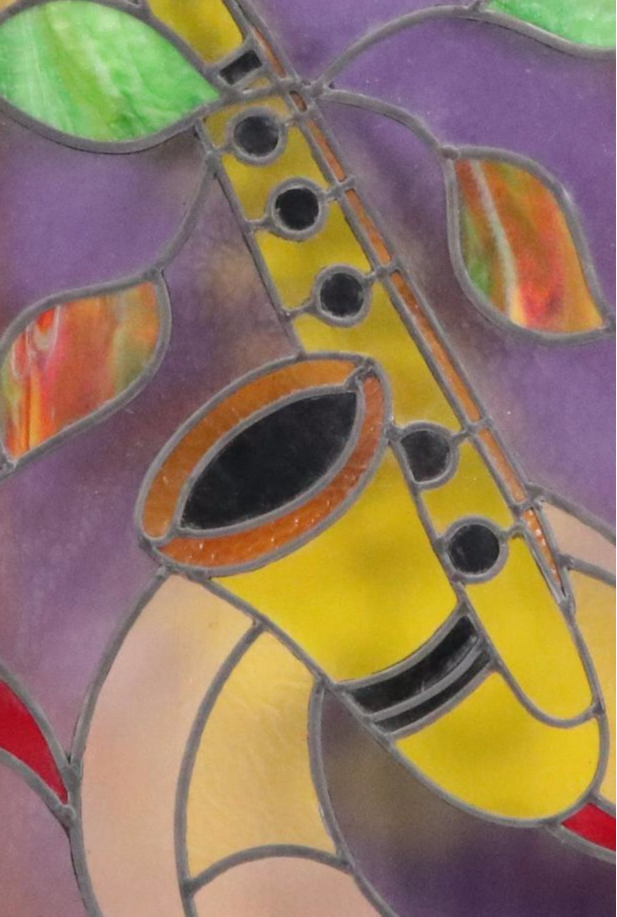 Partial Springline Stained Glass Panel with Saxophone Design