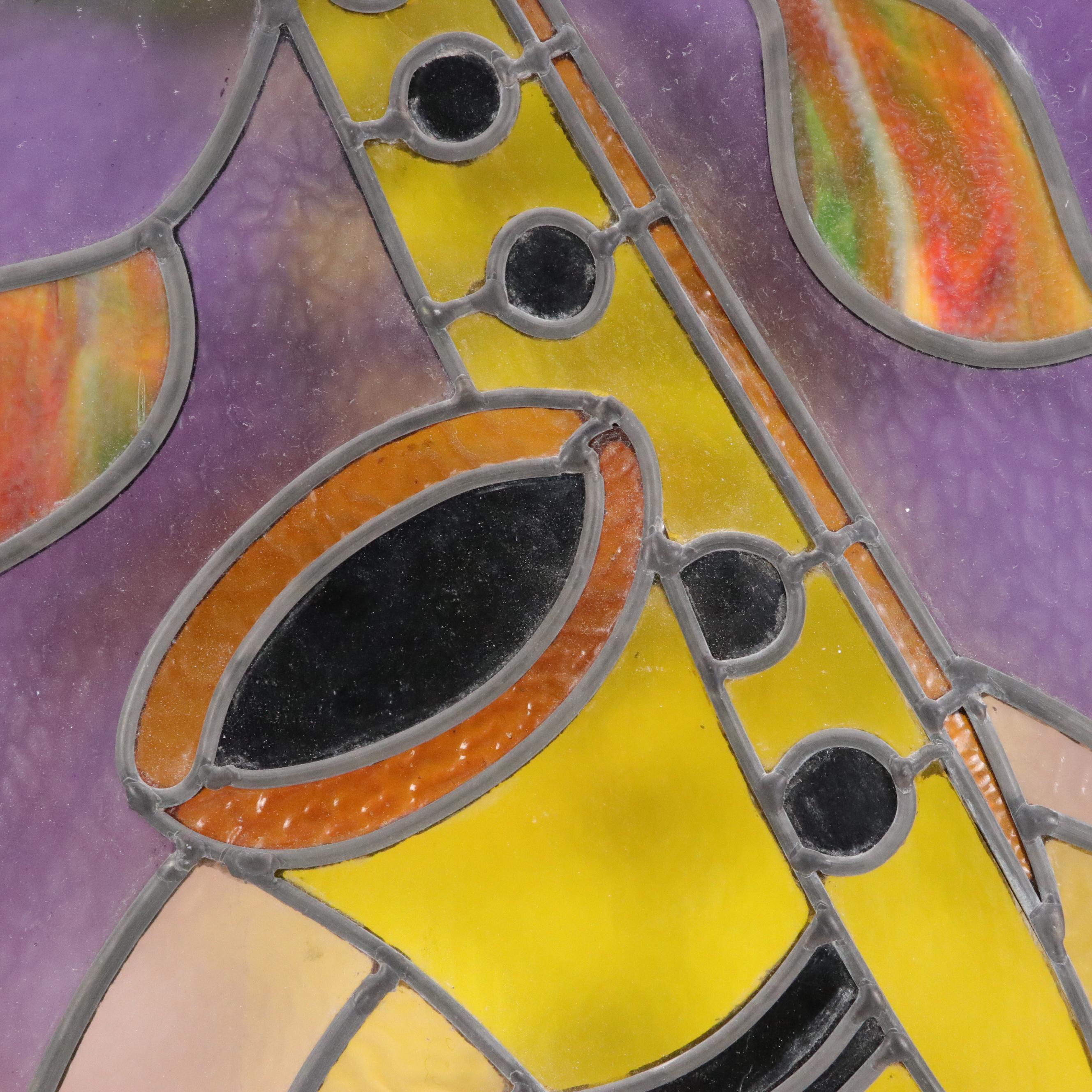 Partial Springline Stained Glass Panel with Saxophone Design