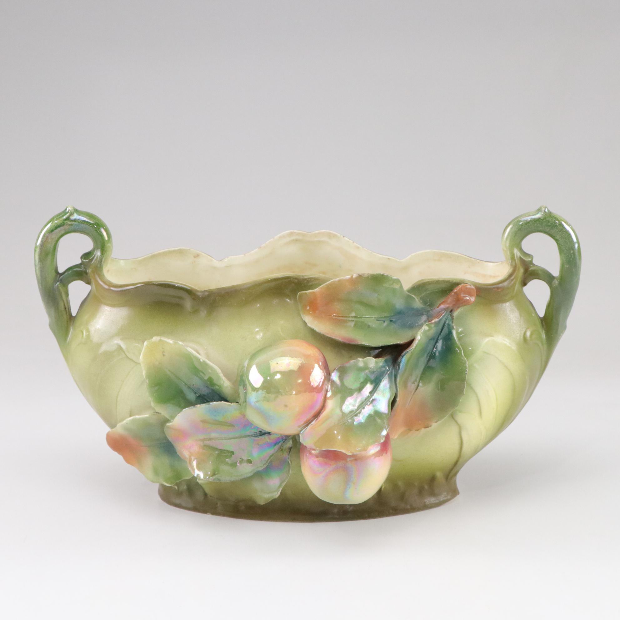 Antique Royal Dux Art Nouveau Iridescent Fruit Medley Amphora Centerpiece