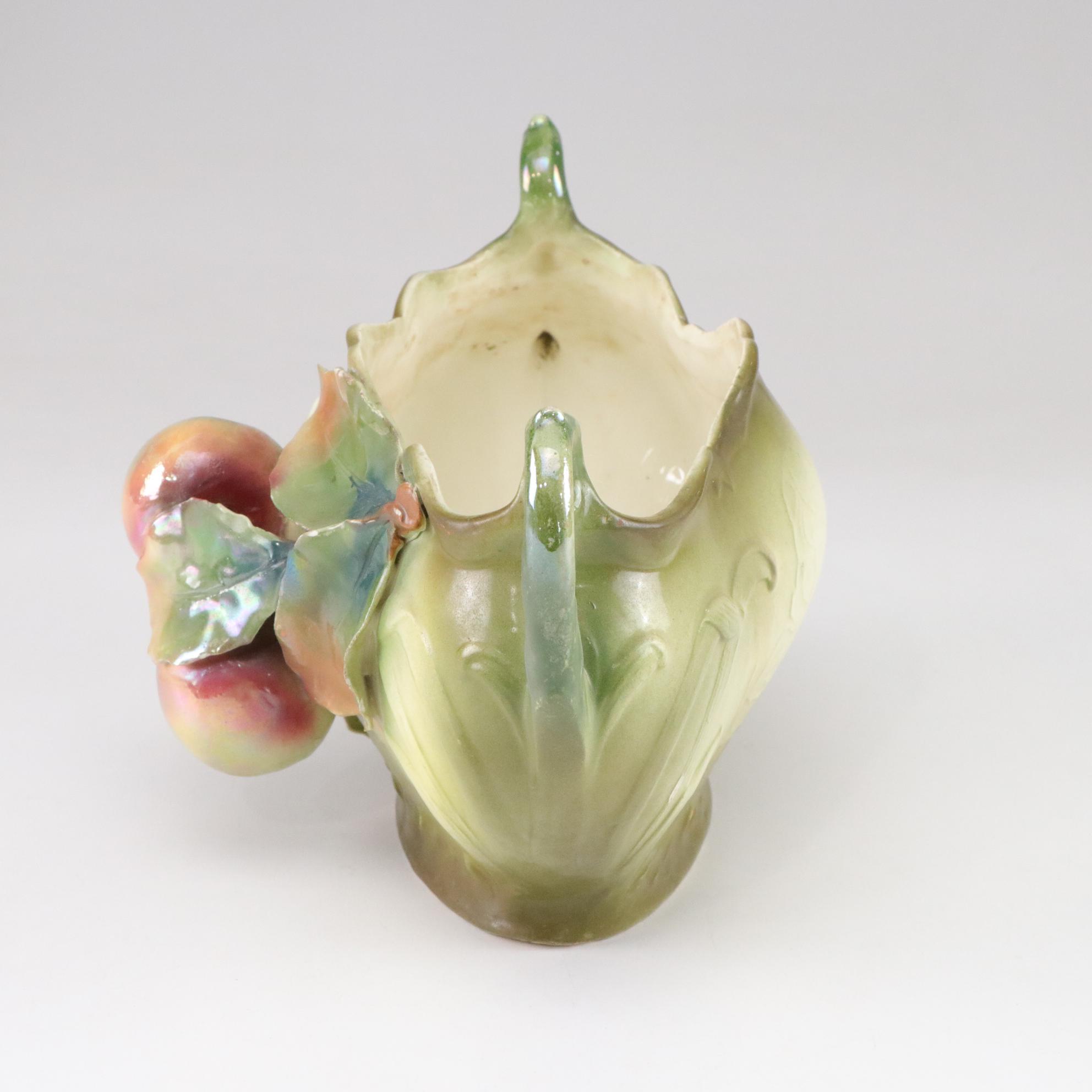 Antique Royal Dux Art Nouveau Iridescent Fruit Medley Amphora Centerpiece