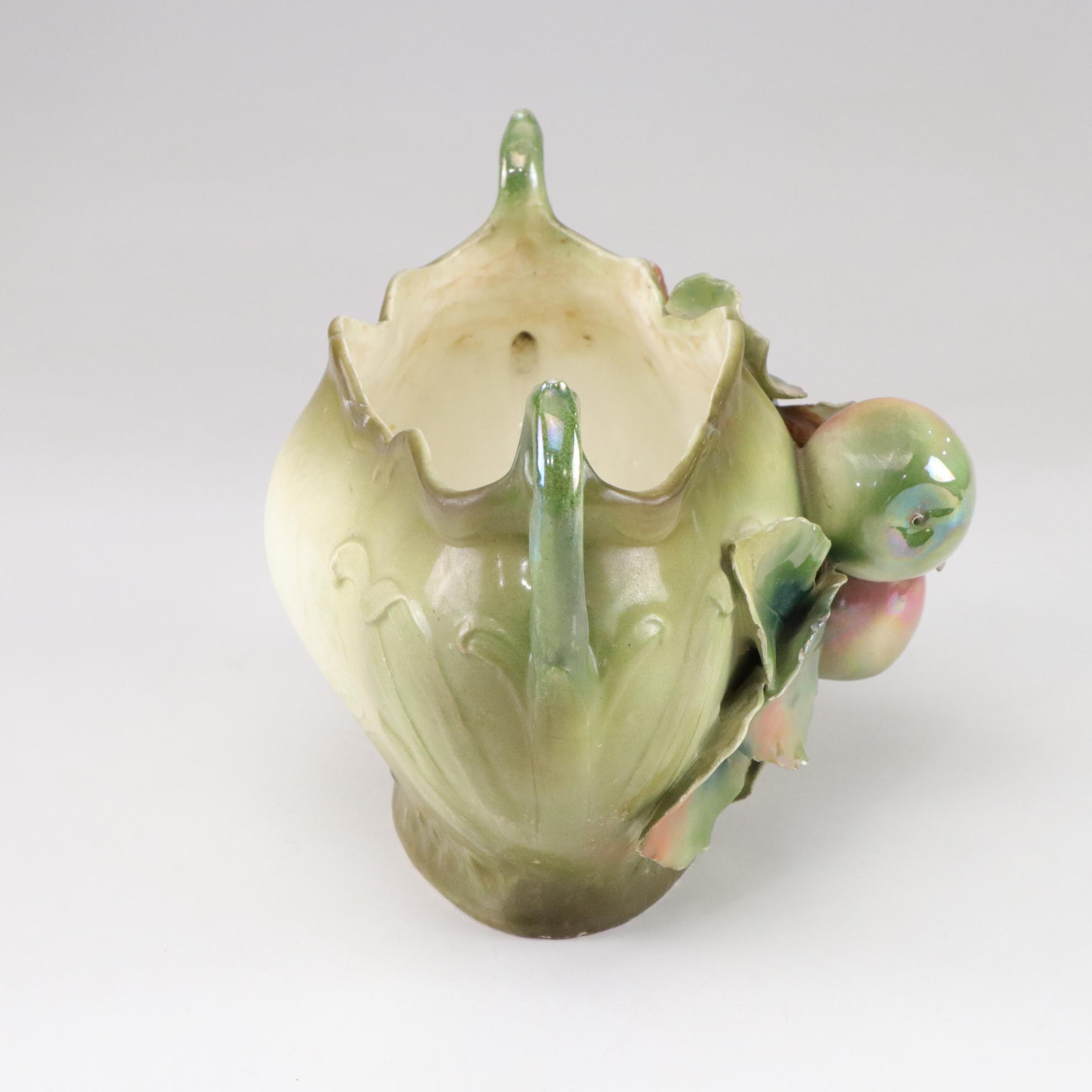 Antique Royal Dux Art Nouveau Iridescent Fruit Medley Amphora Centerpiece