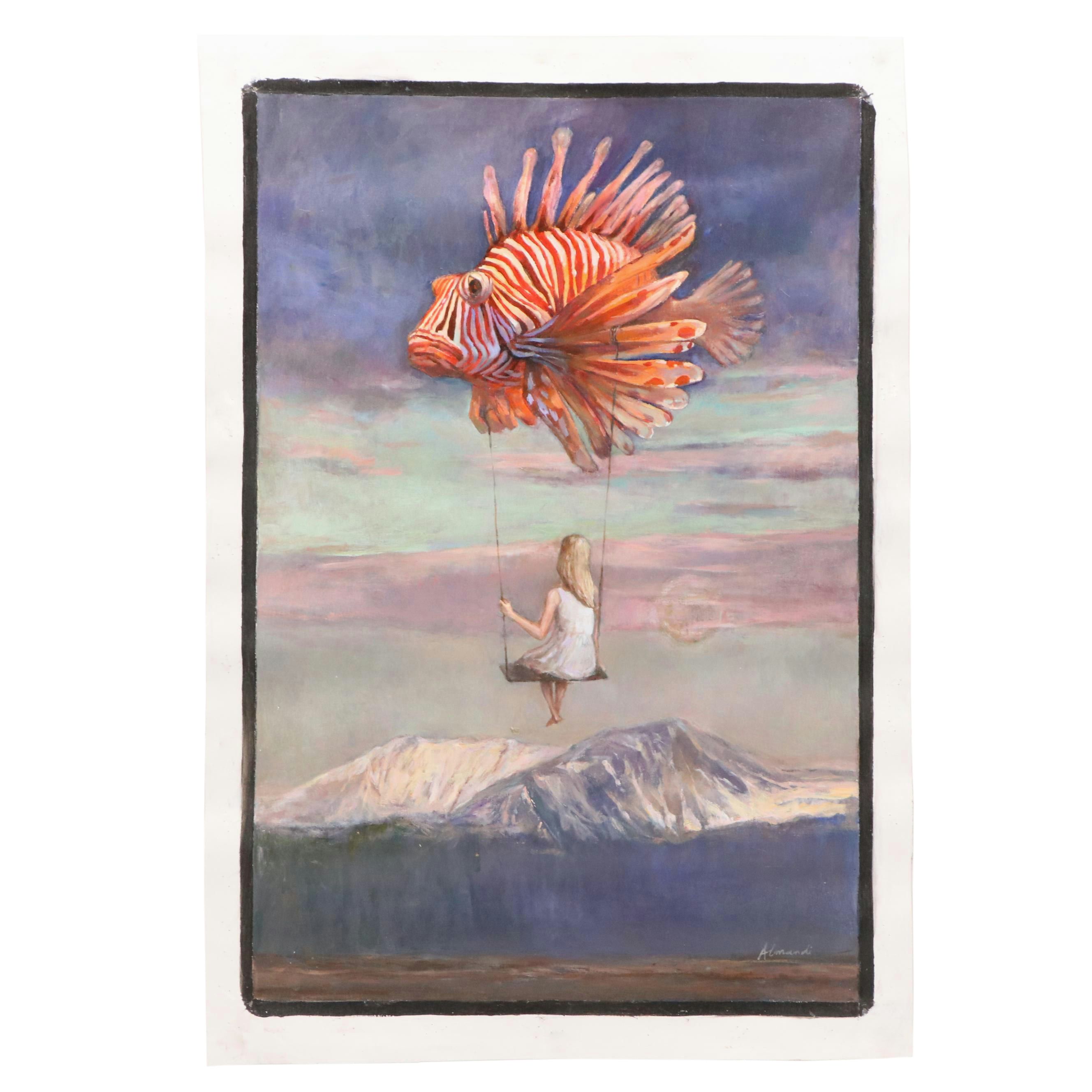 Almandi Surrealist Oil Painting "Arctic Lullaby," 2020