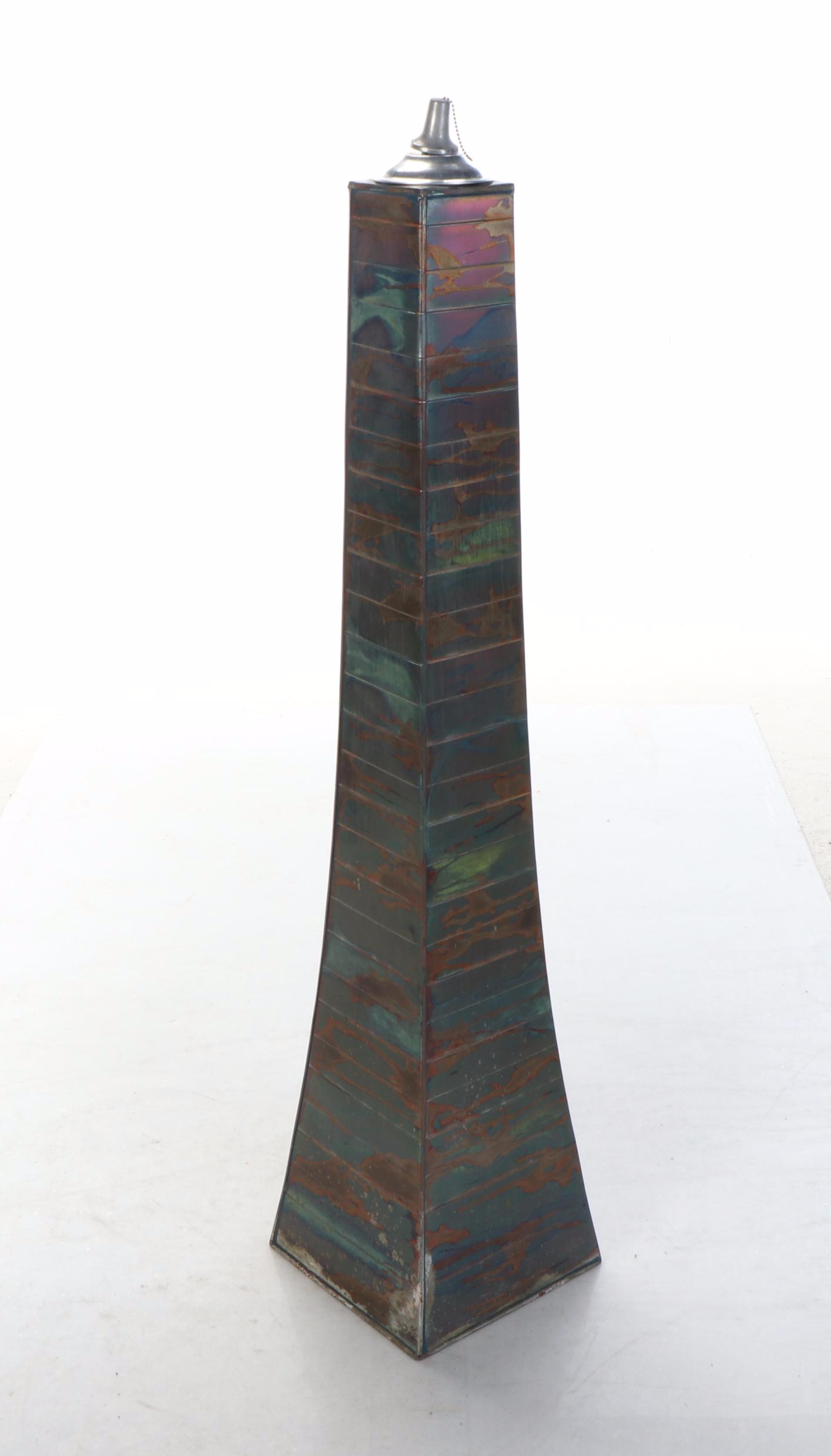 Pair of Oxidized Metal Pyramid Tessellated Outdoor Oil Torches