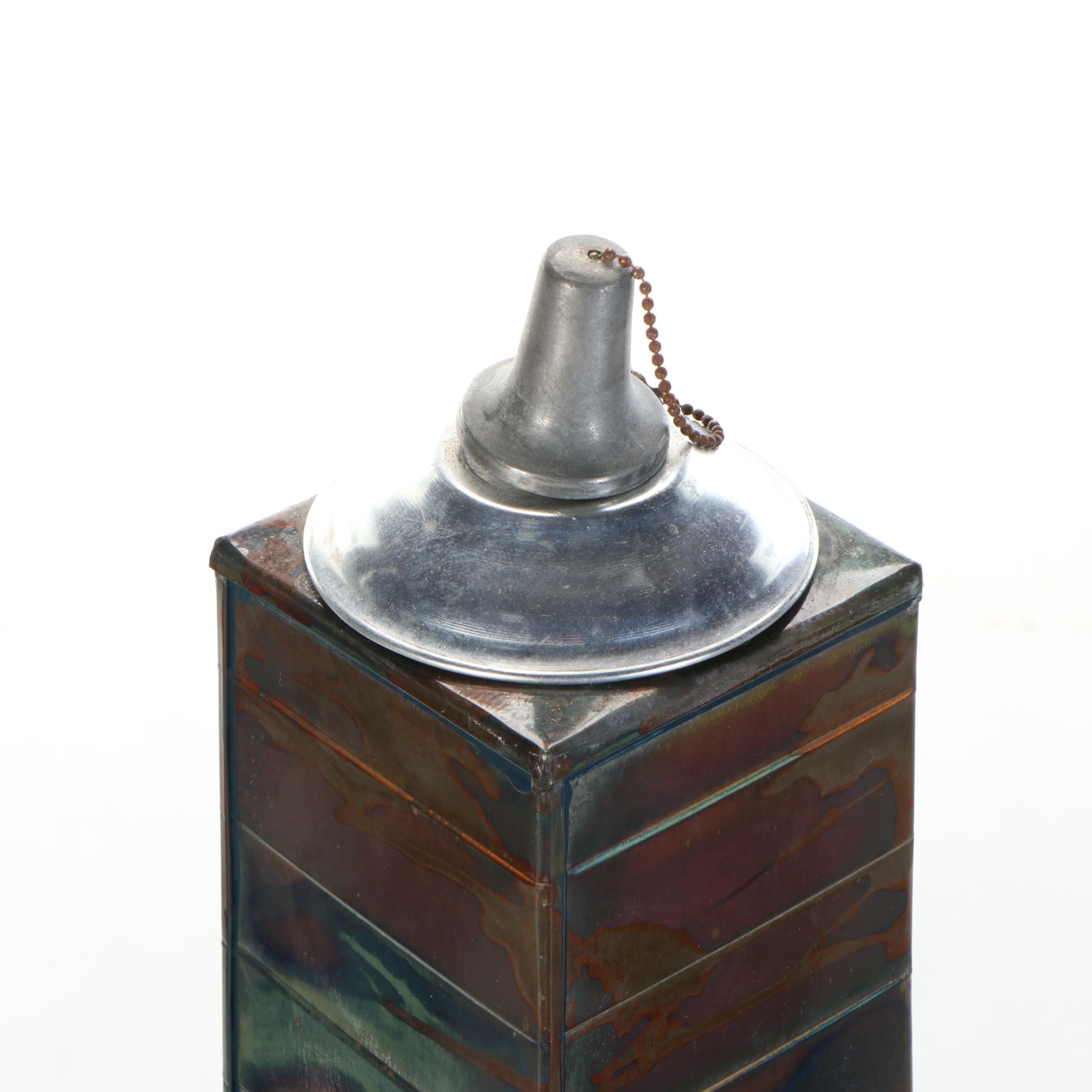 Pair of Oxidized Metal Pyramid Tessellated Outdoor Oil Torches